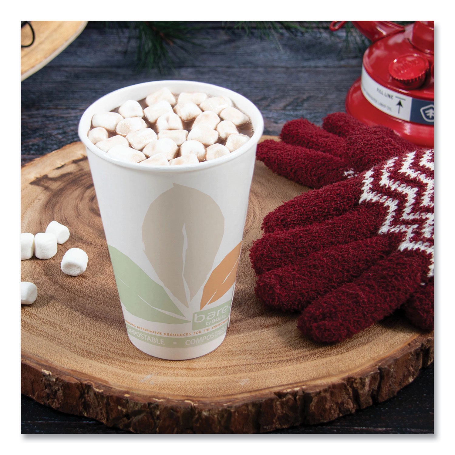 SOLO® Bare Eco-Forward PLA Paper Hot Cups, 16 oz, White/Green/Orange, 1,000/Carton