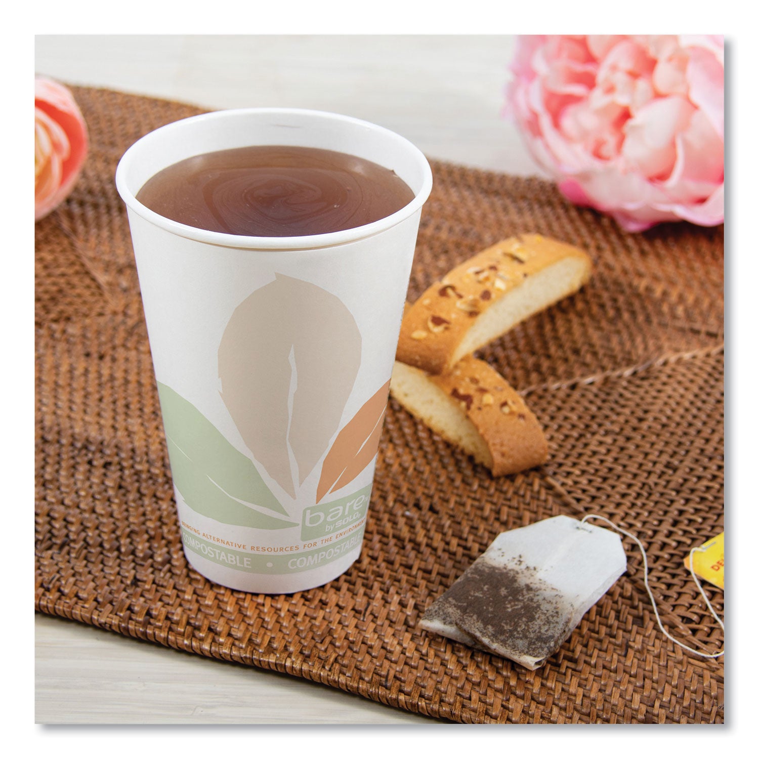 SOLO® Bare Eco-Forward PLA Paper Hot Cups, 16 oz, White/Green/Orange, 1,000/Carton