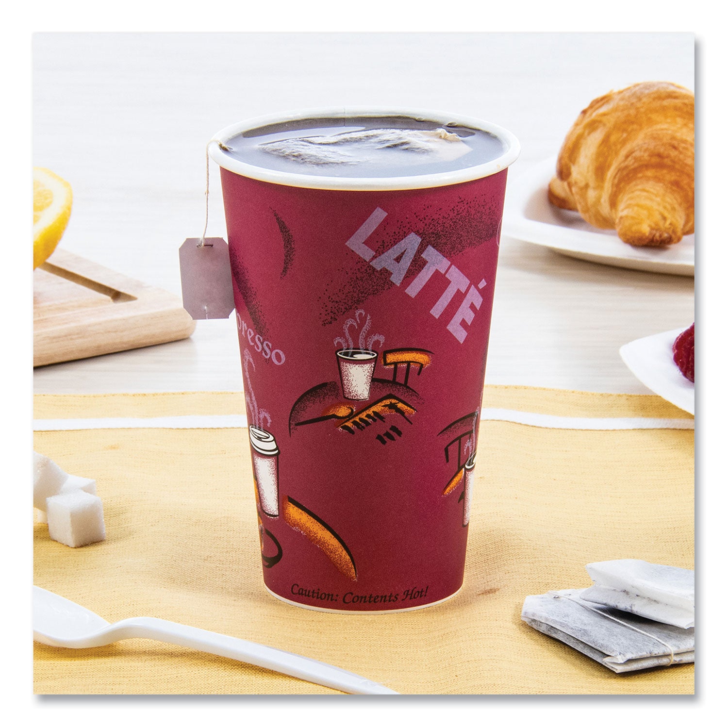 SOLO® Paper Hot Drink Cups in Bistro Design, 16 oz, Maroon, 50/Pack