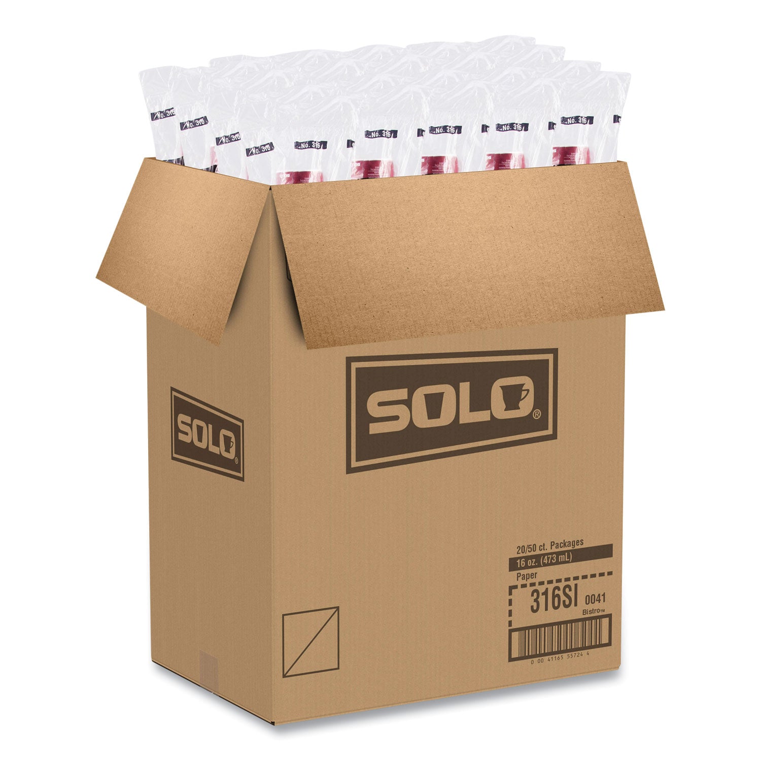 SOLO® Paper Hot Drink Cups in Bistro Design, 16 oz, Maroon, 50/Pack