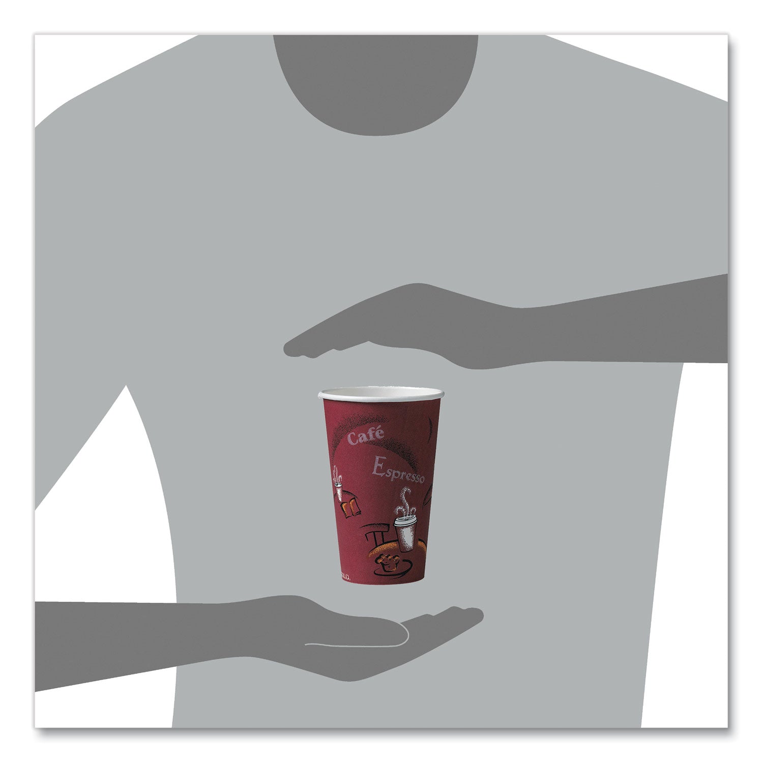 SOLO® Paper Hot Drink Cups in Bistro Design, 16 oz, Maroon, 50/Pack
