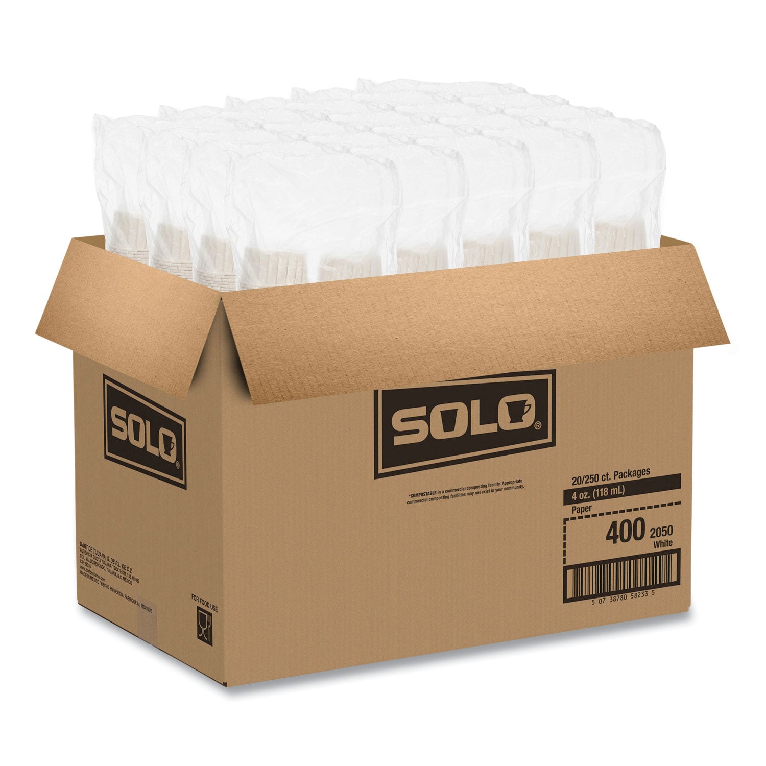 SOLO® Paper Portion Cups, 4 oz, White, 250/Bag, 20 Bags/Carton