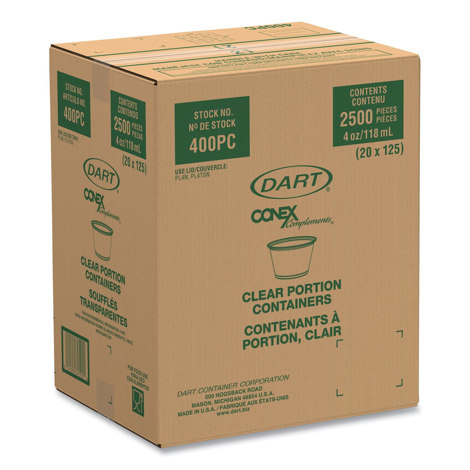 Dart® Conex Complements Portion/Medicine Cups, 4 oz, Plastic, Clear, 125/Bag, 20 Bags/Carton