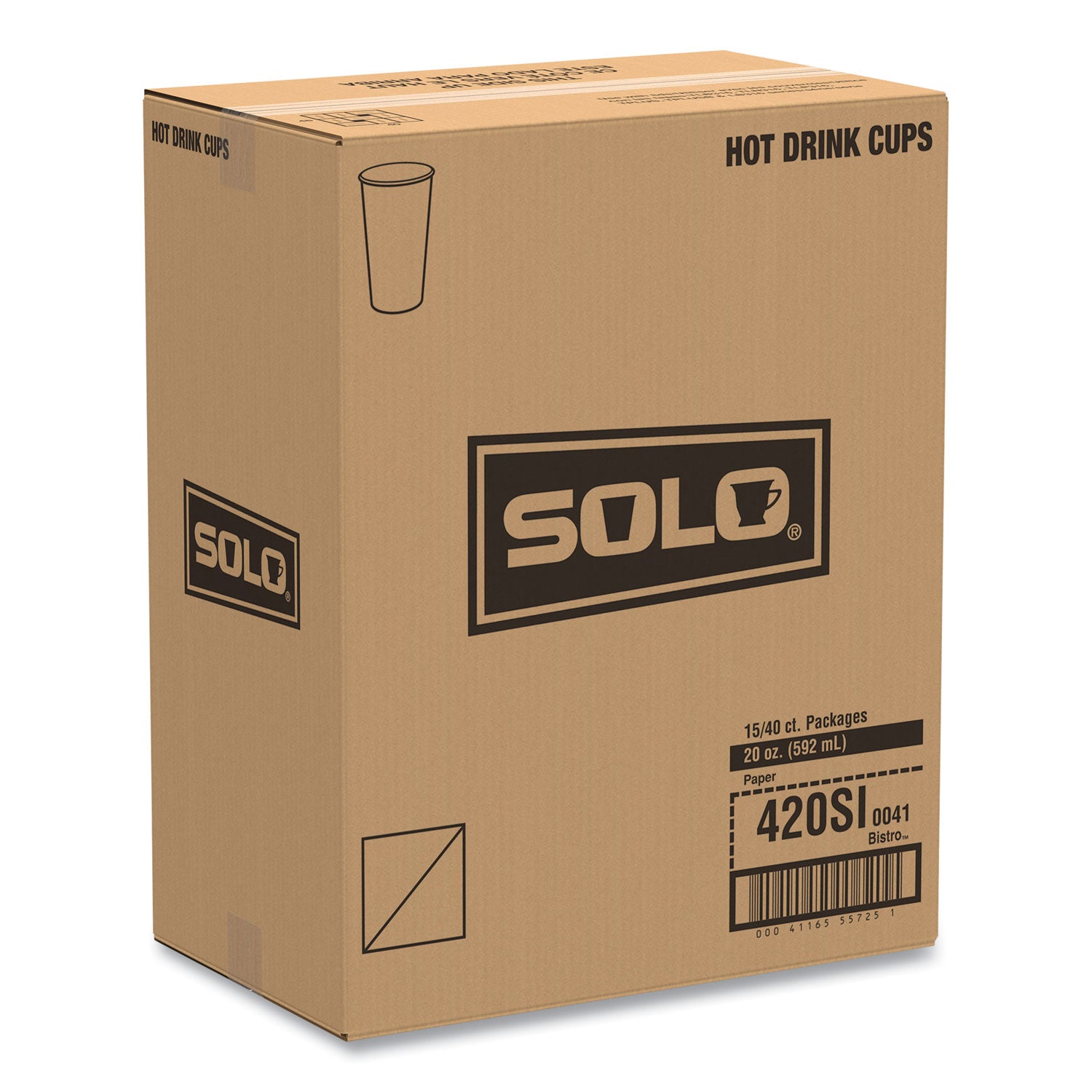 SOLO® Single-Sided Poly Paper Hot Cups, 20 oz, Bistro Design, 600/Carton