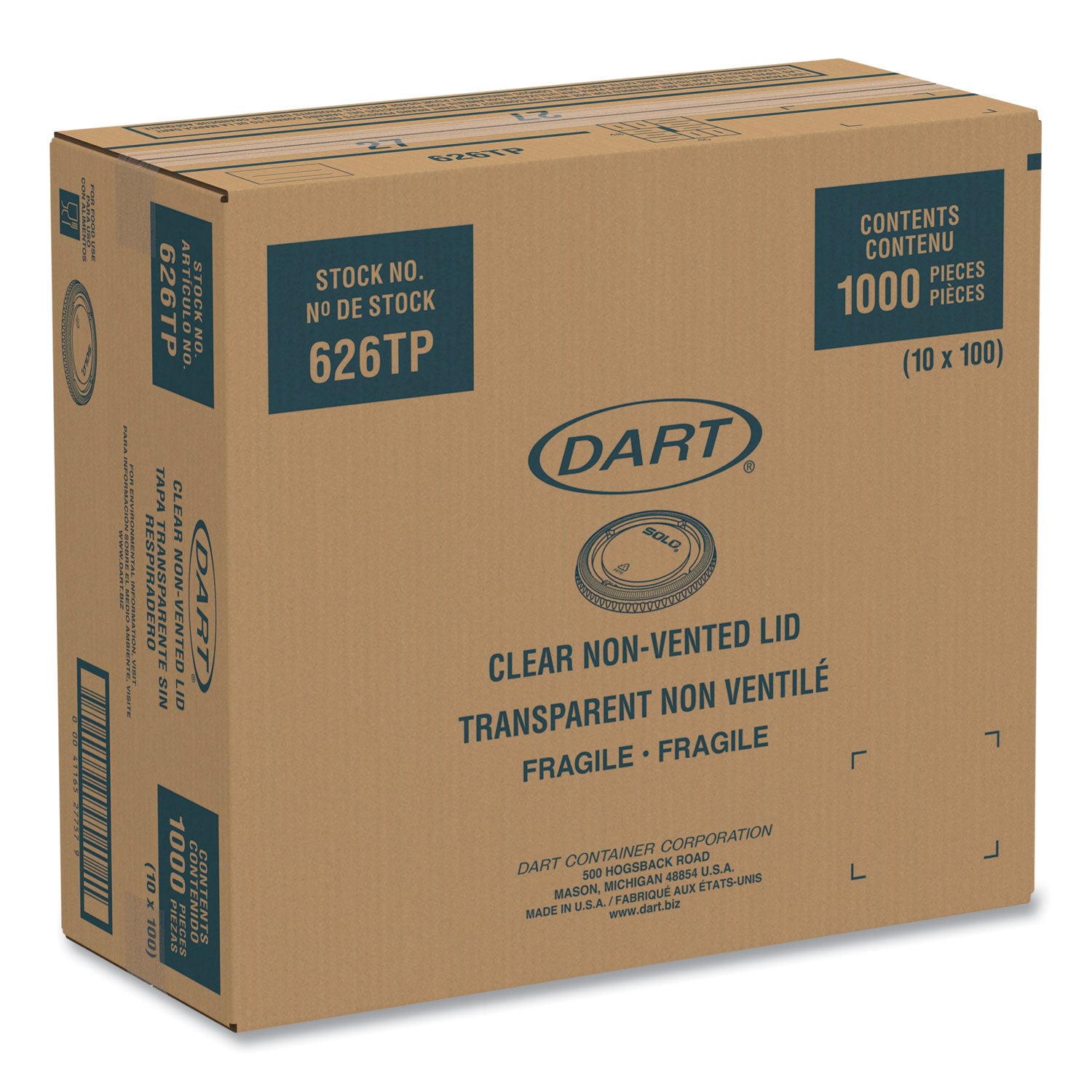 SOLO® PETE Plastic Flat Cold Cup Lids, Fits 12 oz to 24 oz Cold Cups, Clear, 1,000/Carton