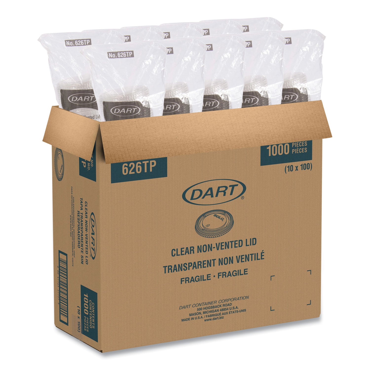 SOLO® PETE Plastic Flat Cold Cup Lids, Fits 12 oz to 24 oz Cold Cups, Clear, 1,000/Carton