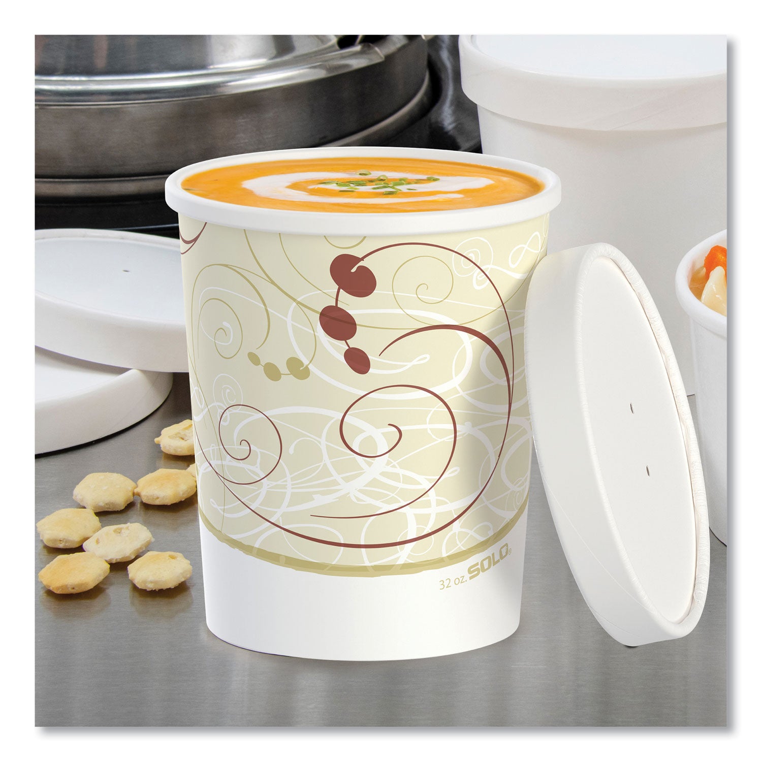 SOLO® Flexstyle Double Poly Food Combo Packs, 32 oz, Symphony, Paper, 25 Cups and 25 Lids/Pack, 10 Packs/Carton