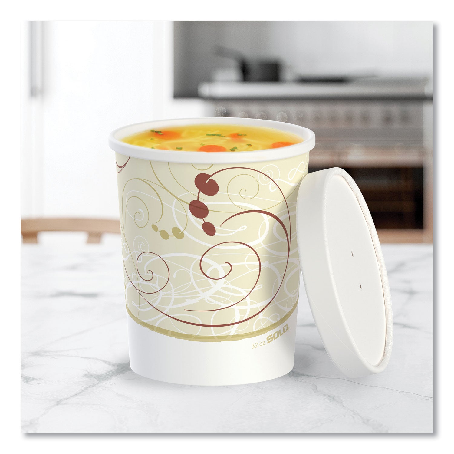 SOLO® Flexstyle Double Poly Food Combo Packs, 32 oz, Symphony, Paper, 25 Cups and 25 Lids/Pack, 10 Packs/Carton