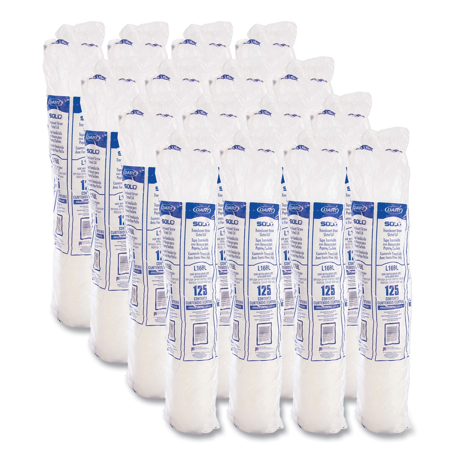 SOLO® Polystyrene Plastic Flat Straw-Slot Cold Cup Lids, Fits 12 oz to 24 oz Cold Cups, Plastic, Translucent, 125/Pack, 16 Packs/CT