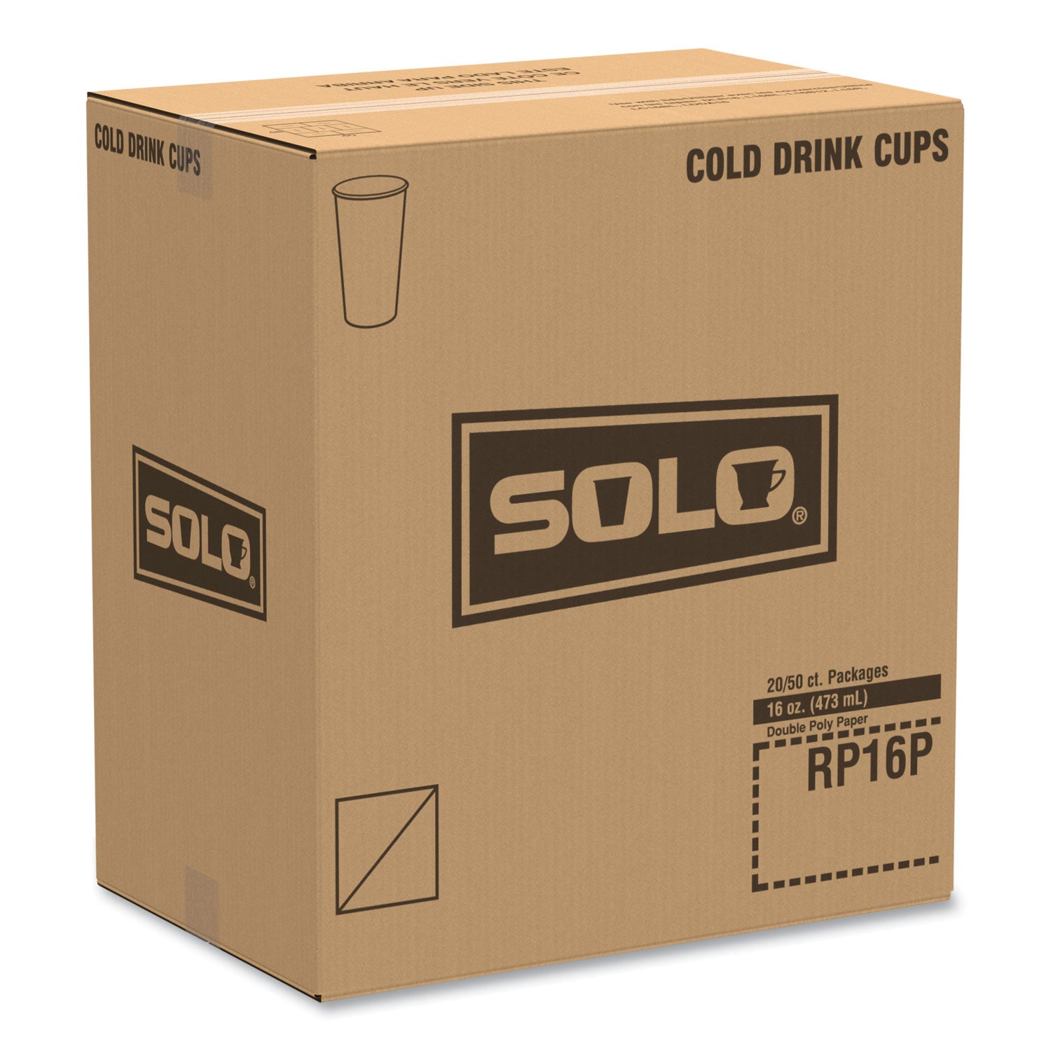 SOLO® Double Sided Poly (DSP) Paper Cold Cups, 16 oz, Beige/White/Red, 50/Sleeve, 20 Sleeves/Carton