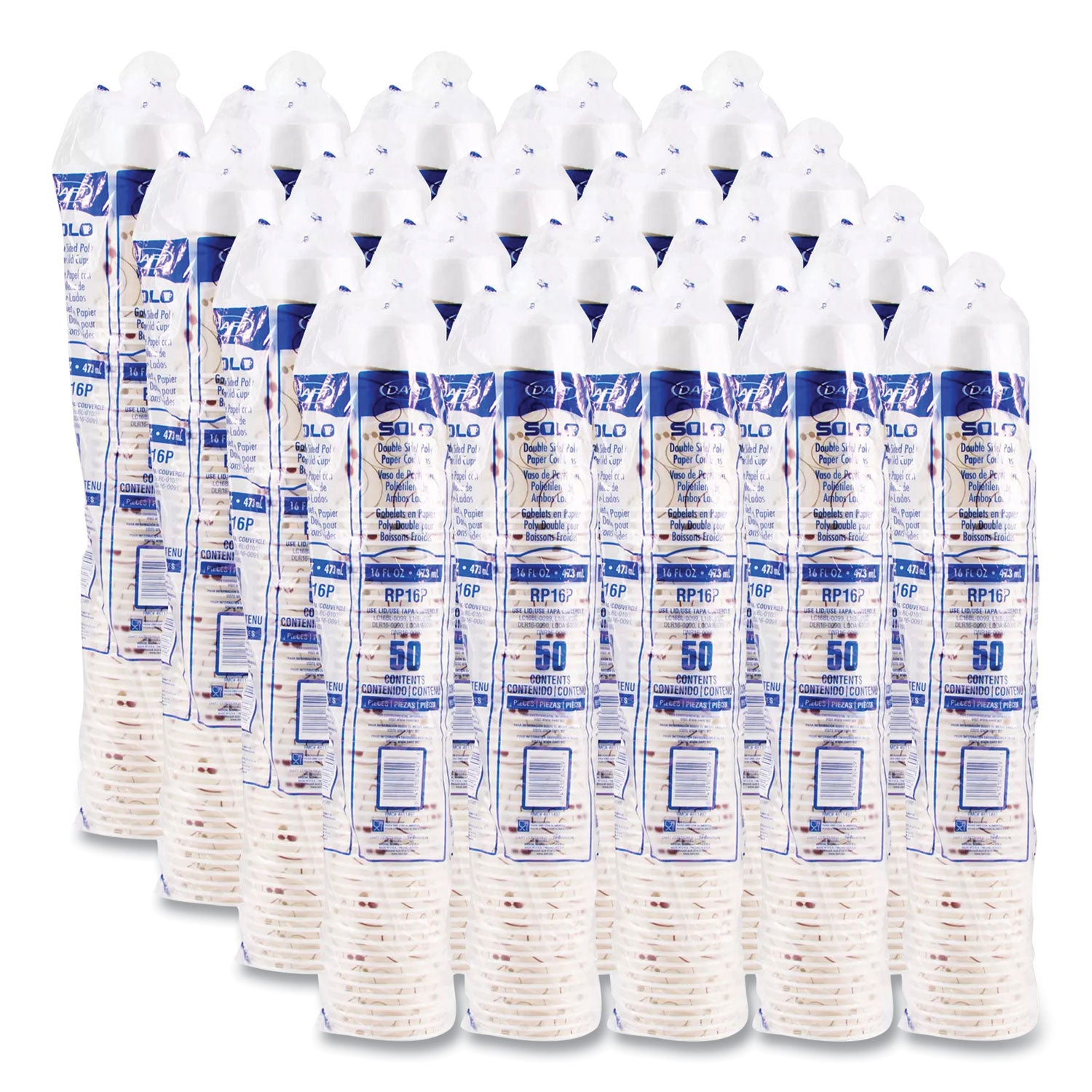 SOLO® Double Sided Poly (DSP) Paper Cold Cups, 16 oz, Beige/White/Red, 50/Sleeve, 20 Sleeves/Carton