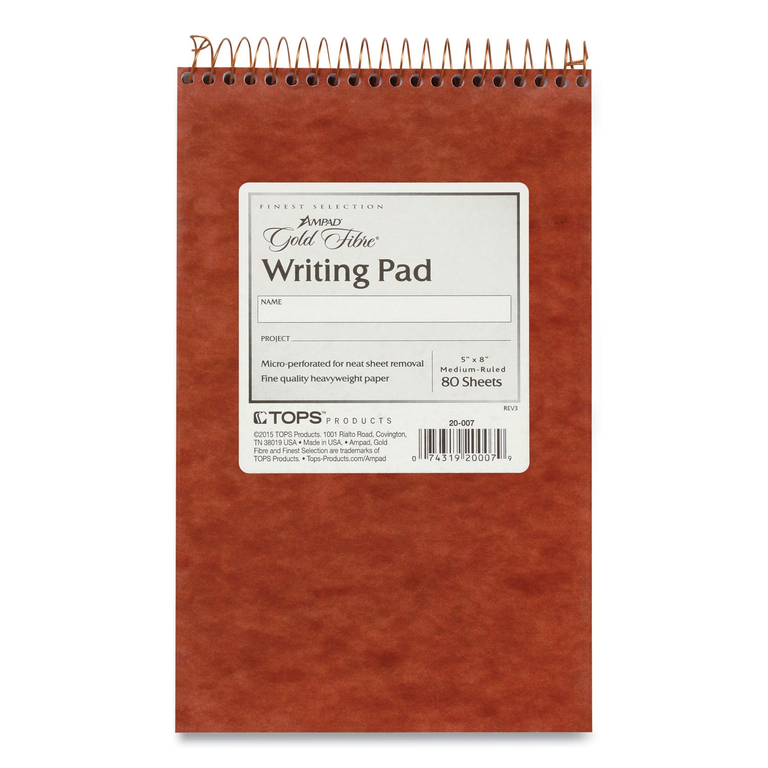Ampad® Gold Fibre Retro Wirebound Writing Pads, Medium/College Rule, Red Cover, 80 White 5 x 8 Sheets