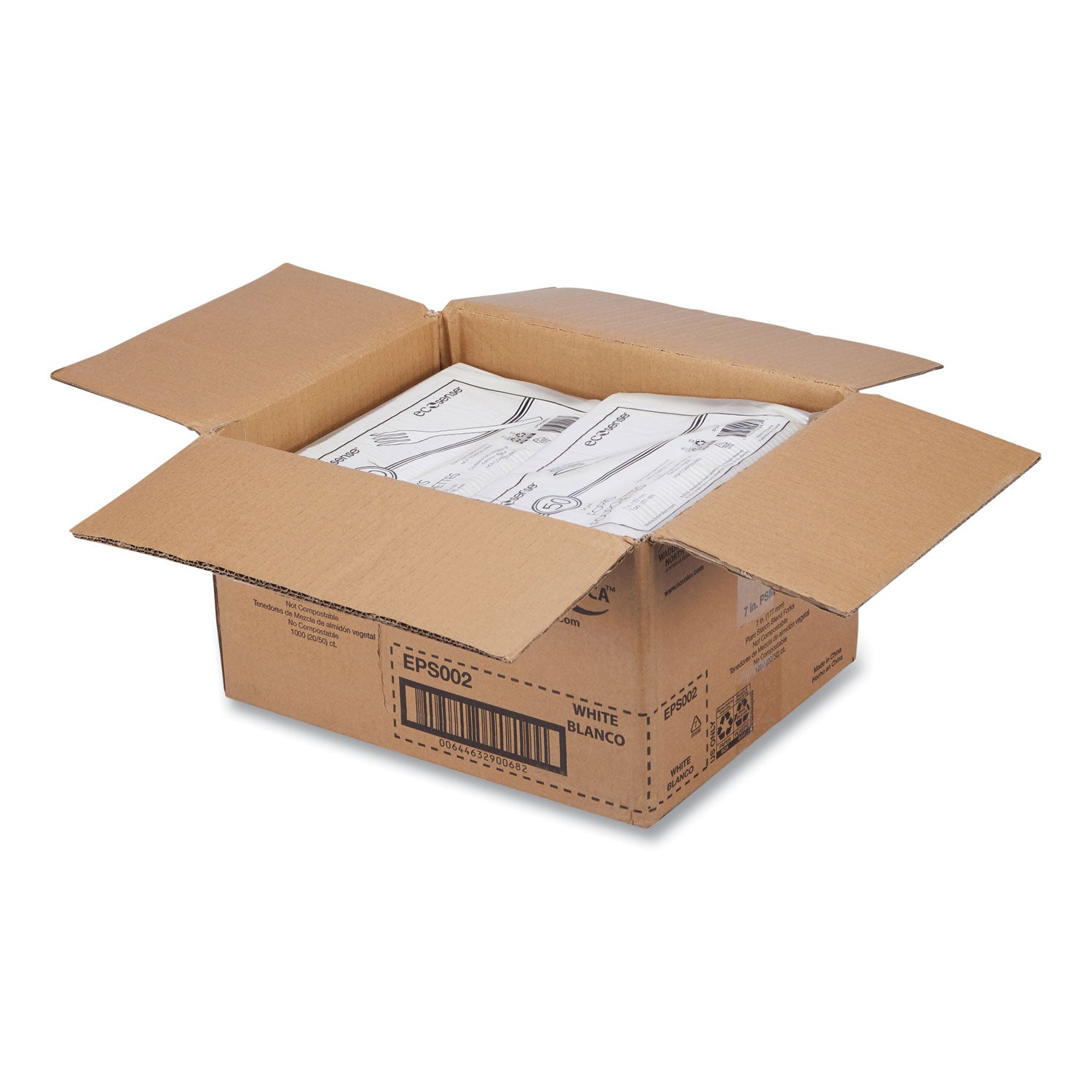 WNA EcoSense Renewable Plant Starch Cutlery, Fork, Plastic, Cream, 50/Pack, 20 Packs/Carton