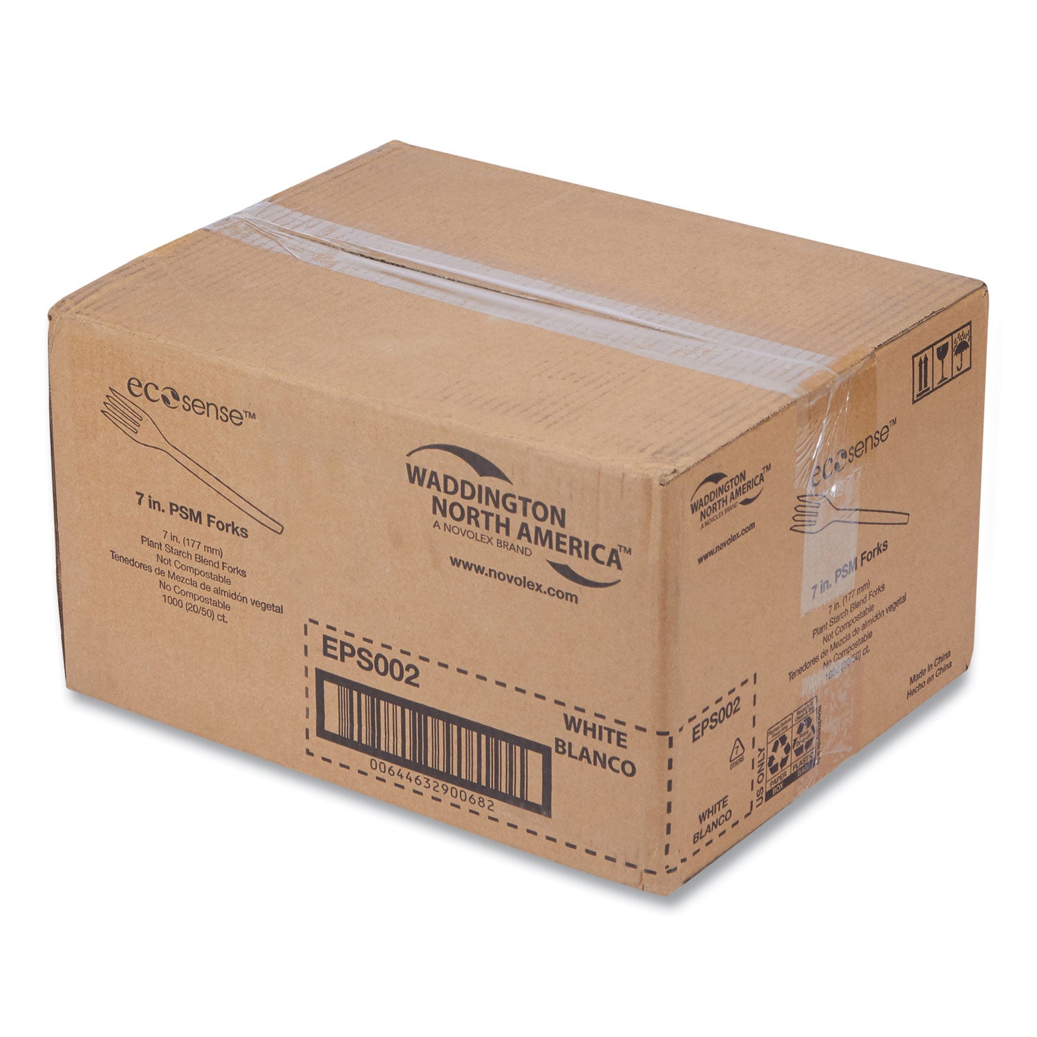 WNA EcoSense Renewable Plant Starch Cutlery, Fork, Plastic, Cream, 50/Pack, 20 Packs/Carton