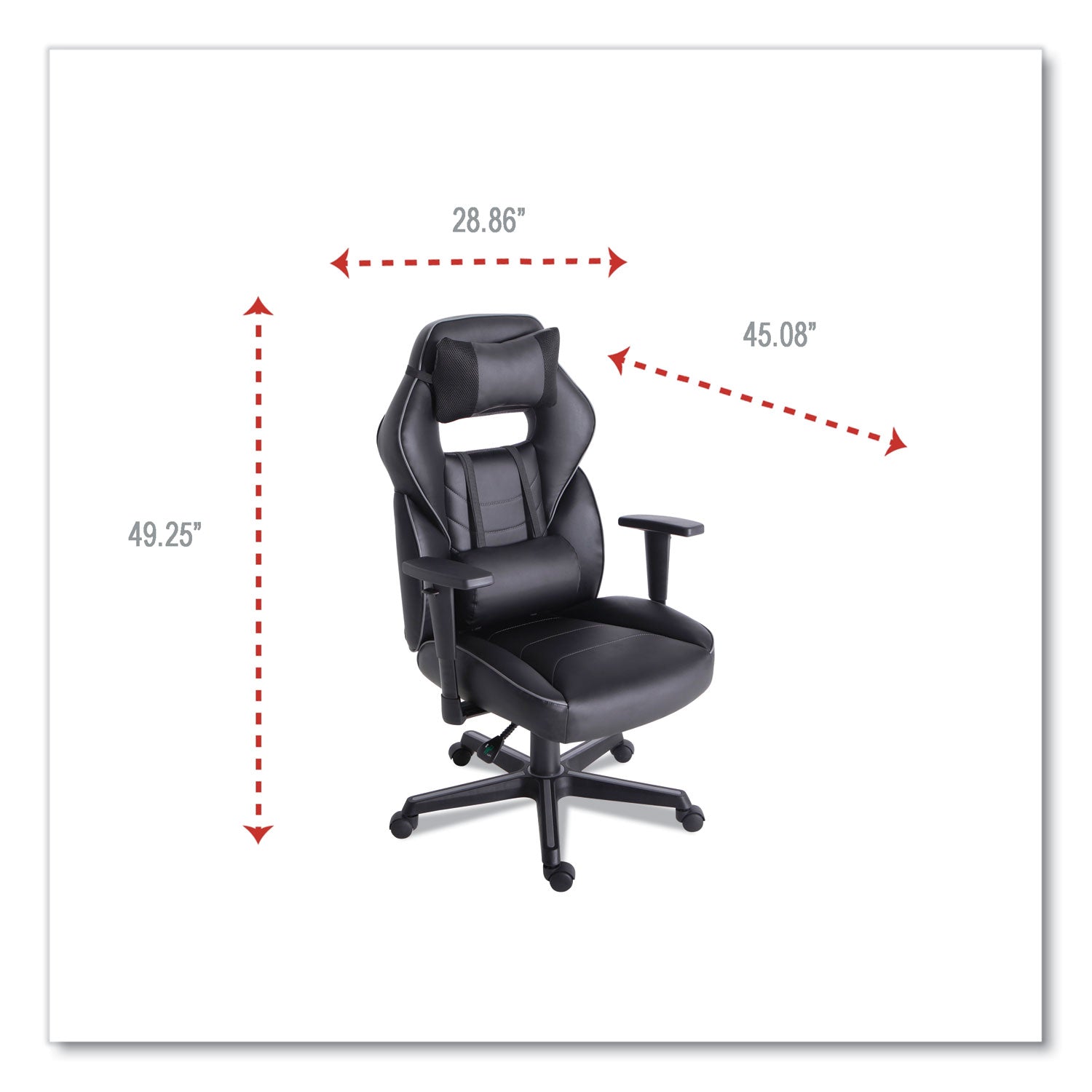 Alera® Racing Style Ergonomic Gaming Chair, Supports 275 Lb, 15.91" To 19.8" Seat Height, Black/gray Trim Seat/back, Black/gray Base