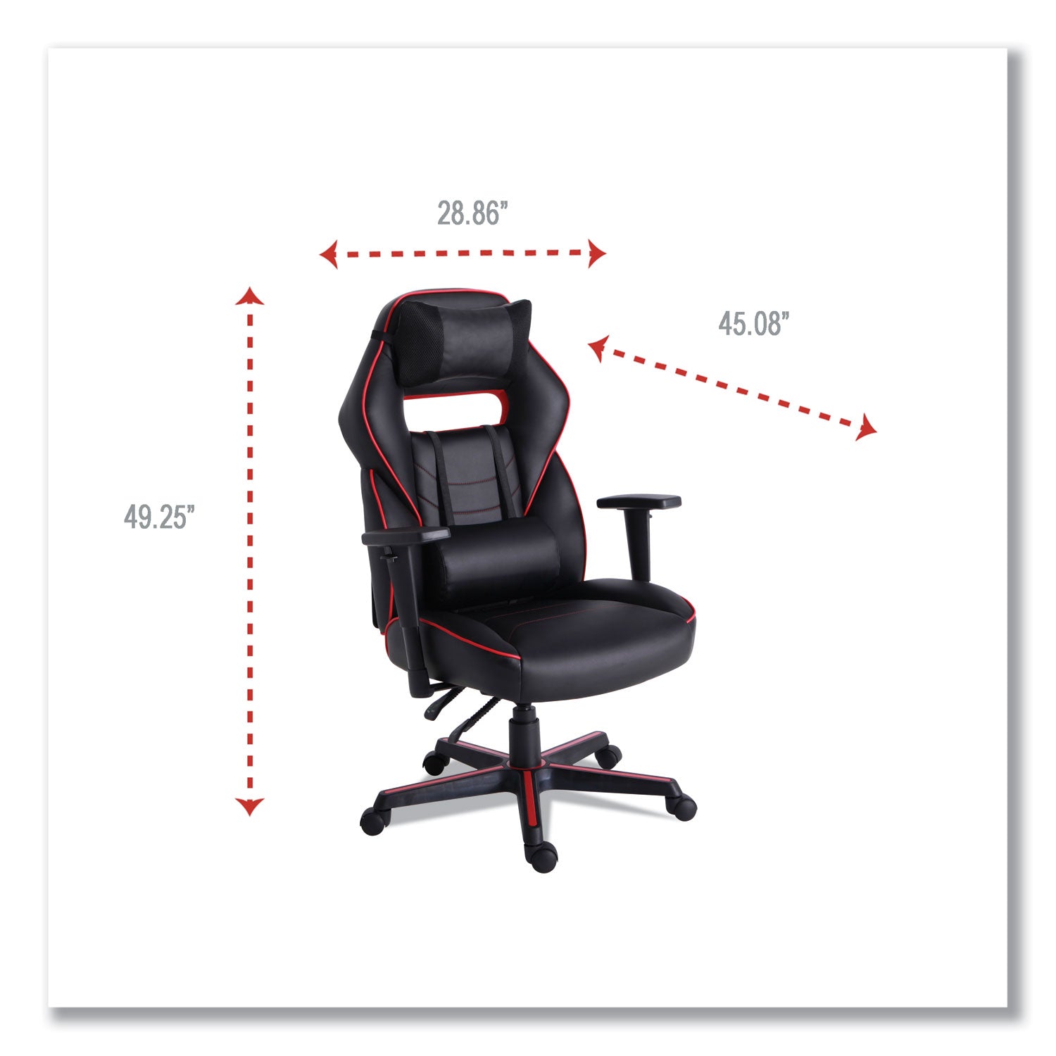 Alera® Racing Style Ergonomic Gaming Chair, Supports 275 Lb, 15.91" To 19.8" Seat Height, Black/red Trim Seat/back, Black/red Base