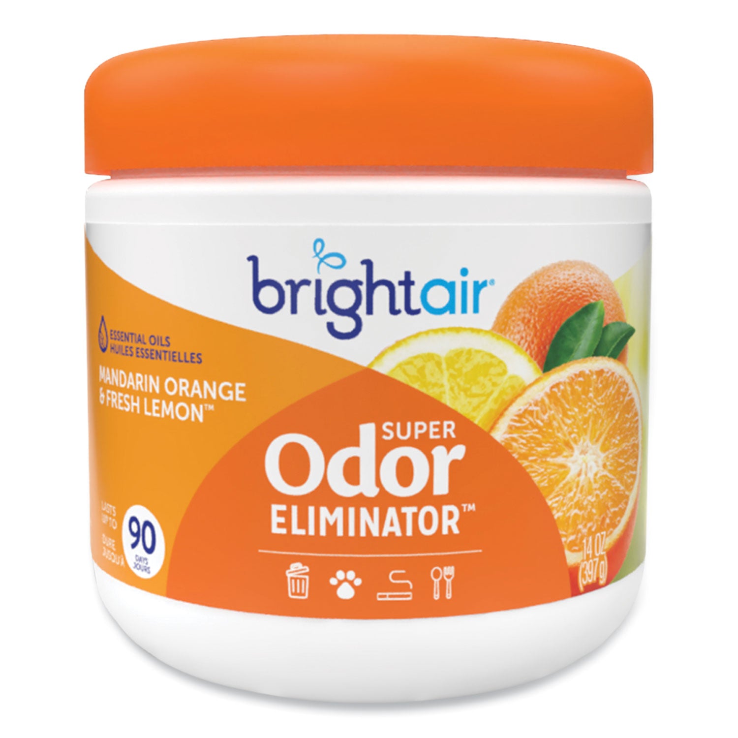BRIGHT Air® Super Odor Eliminator, Mandarin Orange And Fresh Lemon, 14 Oz Jar, 6/carton