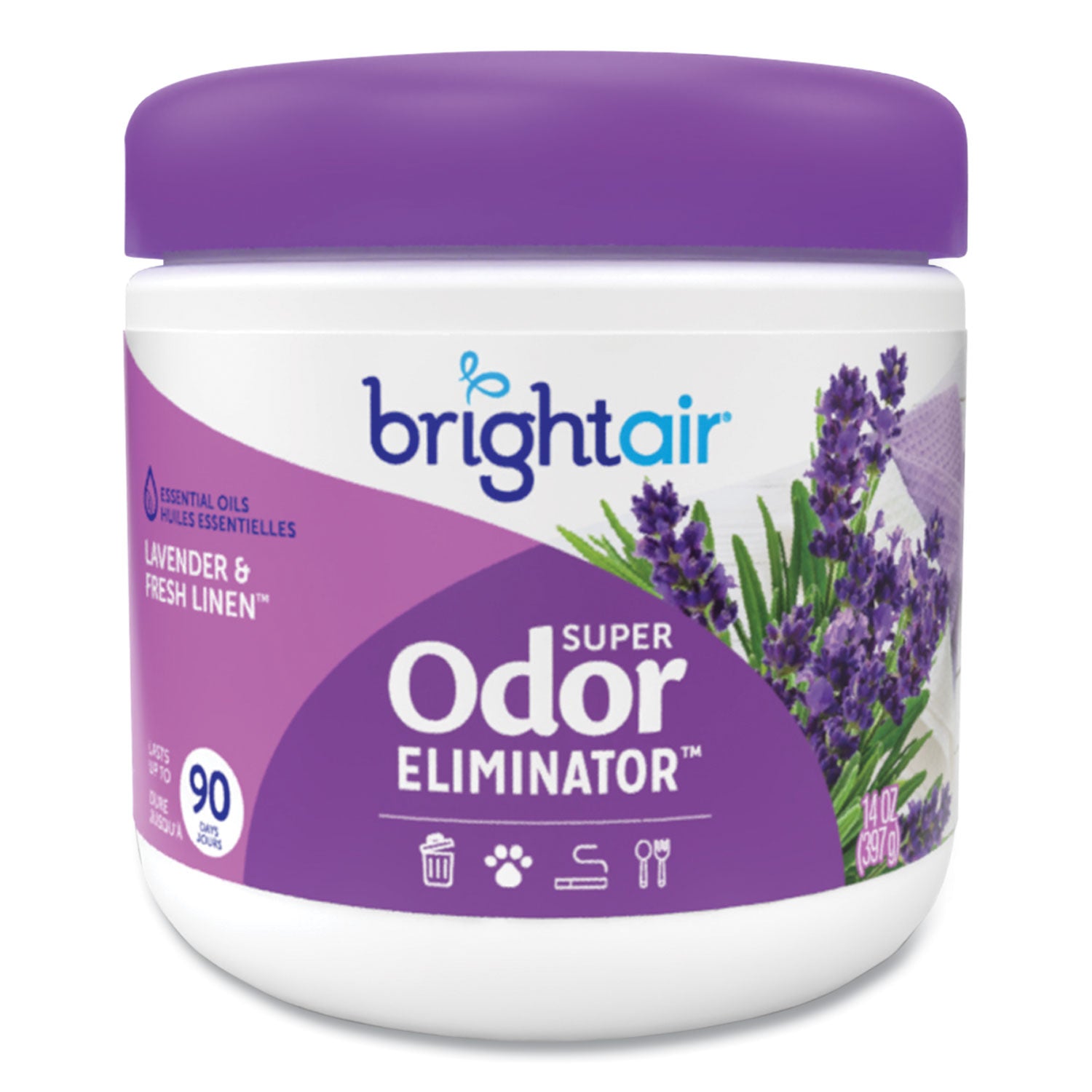 BRIGHT Air® Super Odor Eliminator, Lavender And Fresh Linen, Purple, 14 Oz Jar, 6/carton