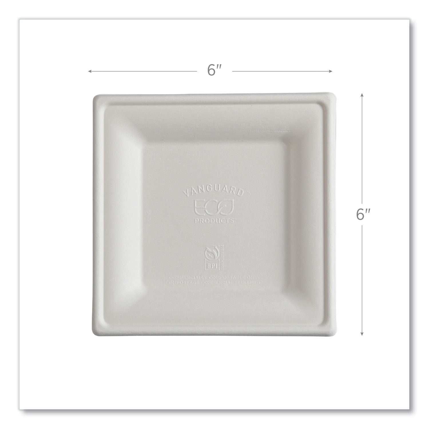 Eco-Products® Vanguard Renewable and Compostable Sugarcane Plates, 6 x 6, White, 500/Carton