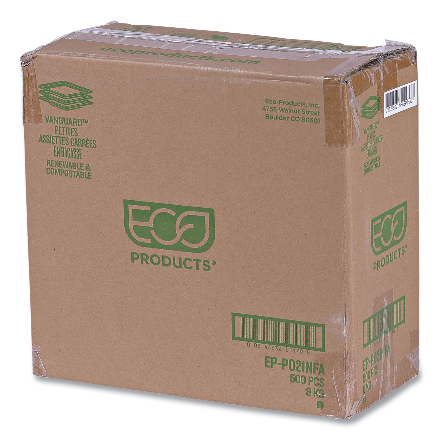 Eco-Products® Vanguard Renewable and Compostable Sugarcane Plates, 6 x 6, White, 500/Carton