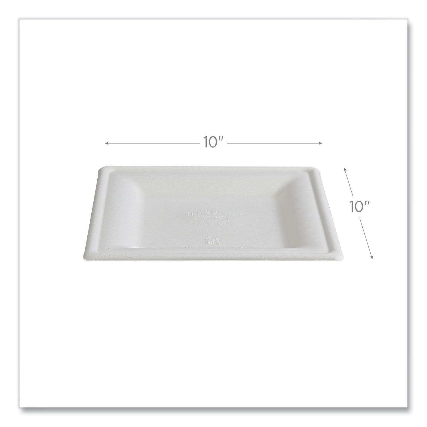 Eco-Products® Vanguard Renewable and Compostable Sugarcane Plates, 10 x 10, White, 250/Carton