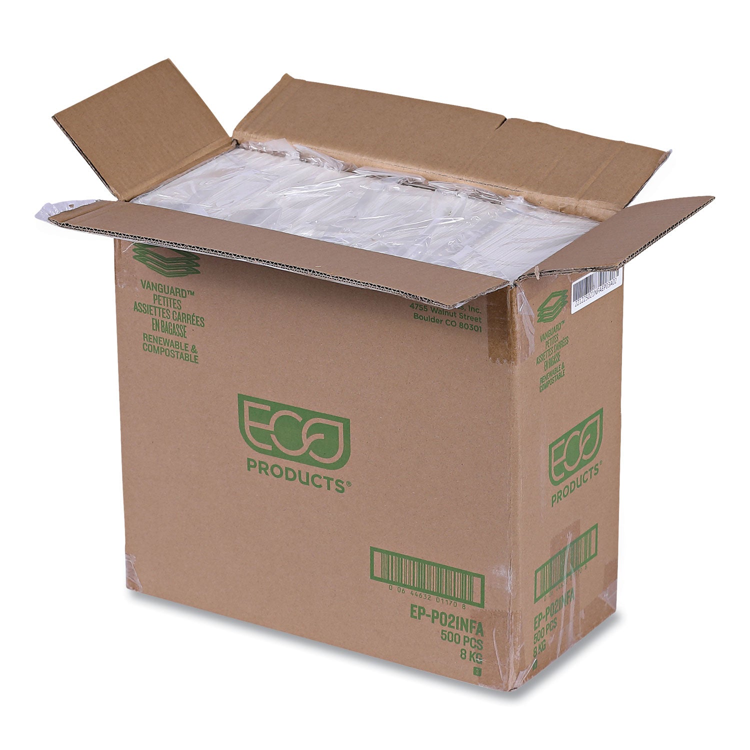 Eco-Products® Vanguard Renewable and Compostable Sugarcane Plates, 6 x 6, White, 500/Carton