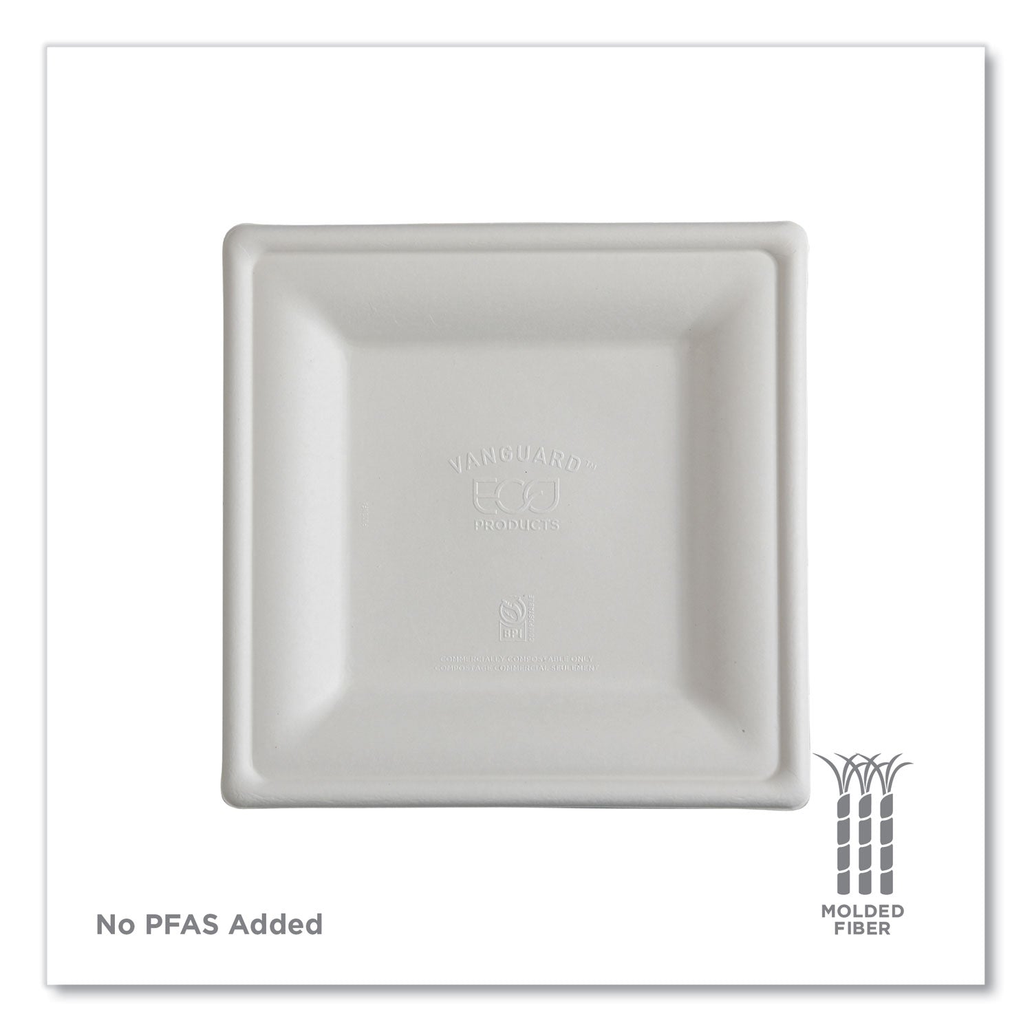 Eco-Products® Vanguard Renewable and Compostable Sugarcane Plates, 10 x 10, White, 250/Carton