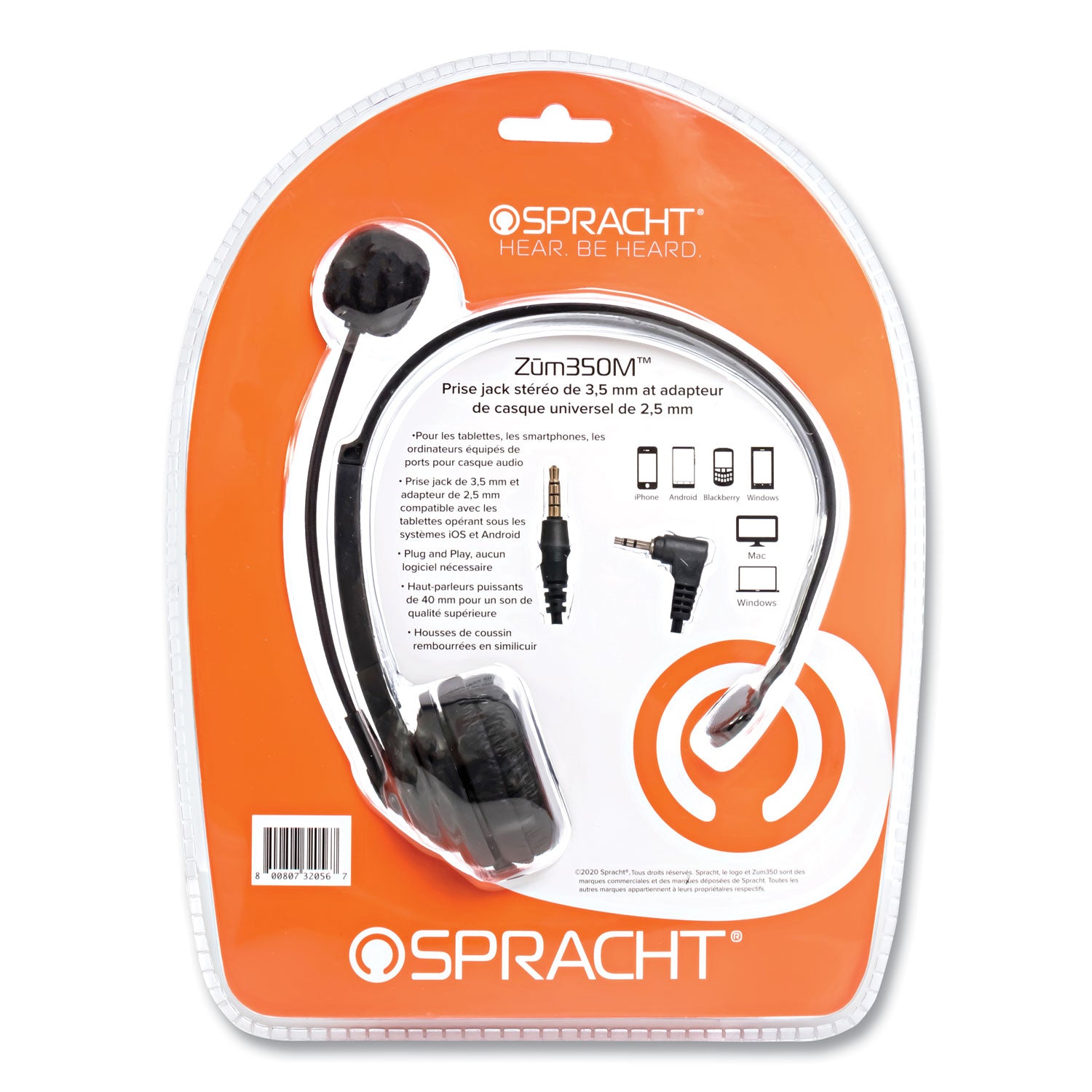 Spracht ZuM ZuM350M Monaural Over The Head Headset, Black