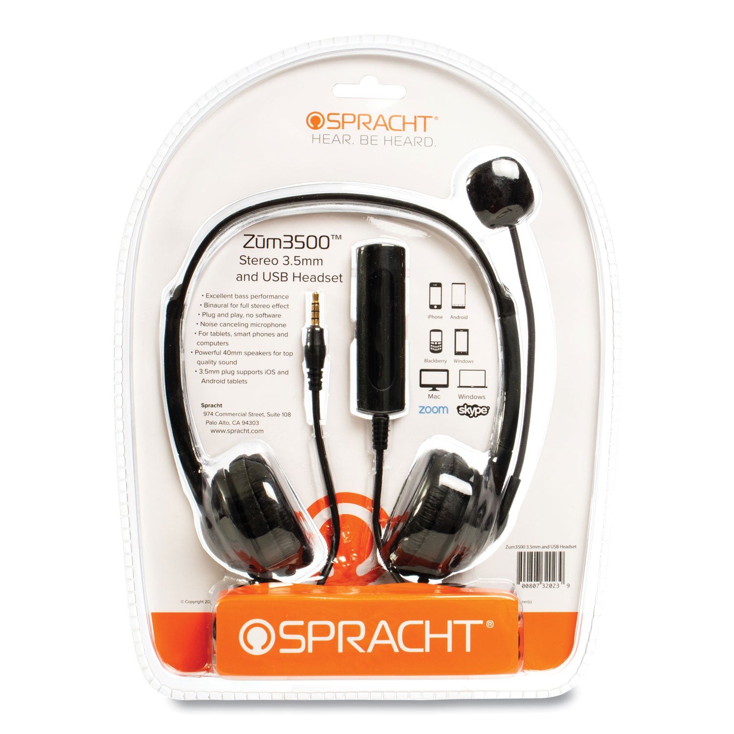 Spracht ZuM3500 Binaural Over The Head USB Headset, Black