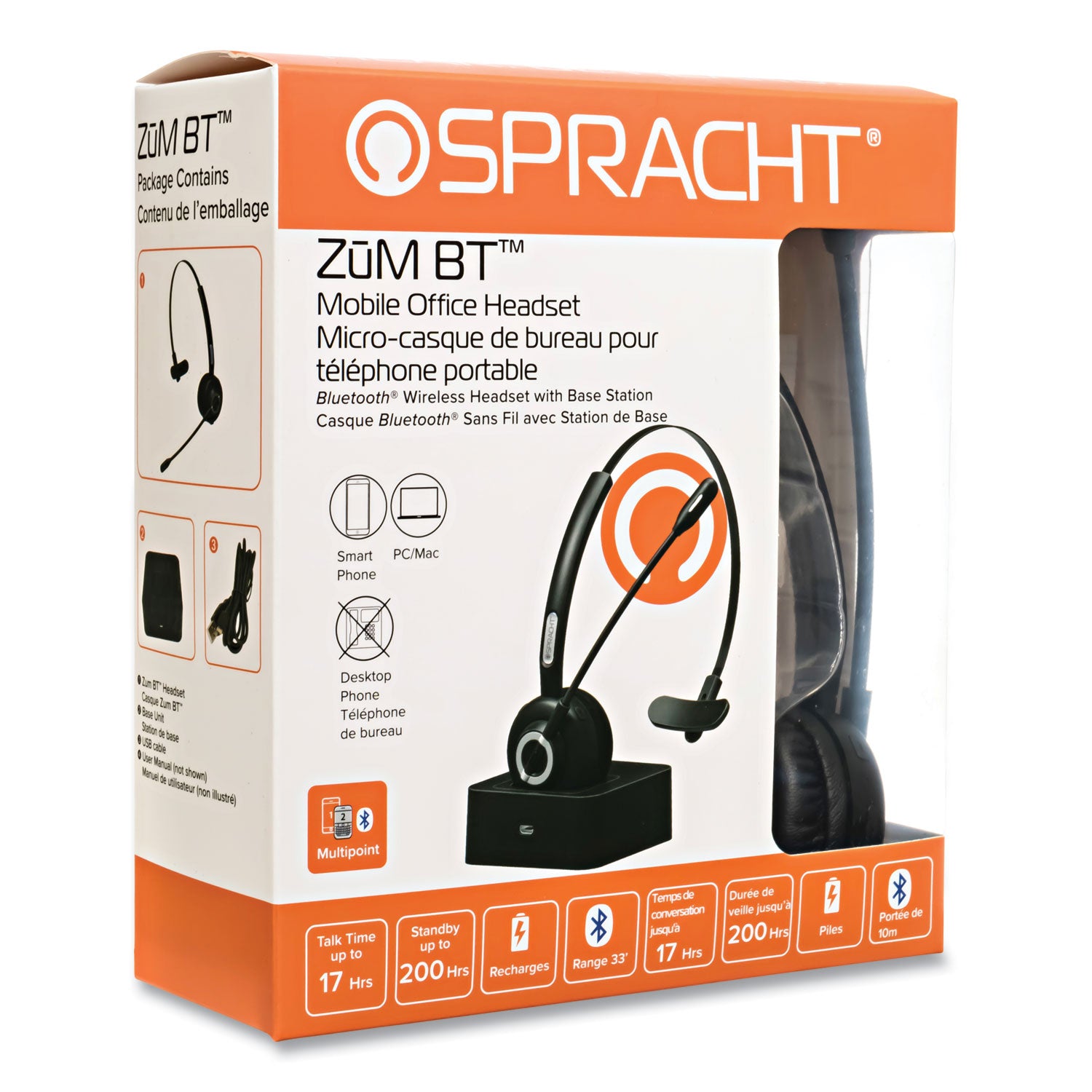 Spracht ZuM BT Mobile Office Monaural Over The Head Headset, Black