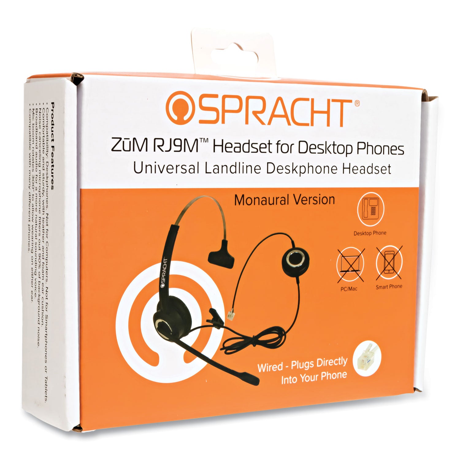 Spracht ZuM ZuMRJ9M Monaural Over The Head Headset, Black