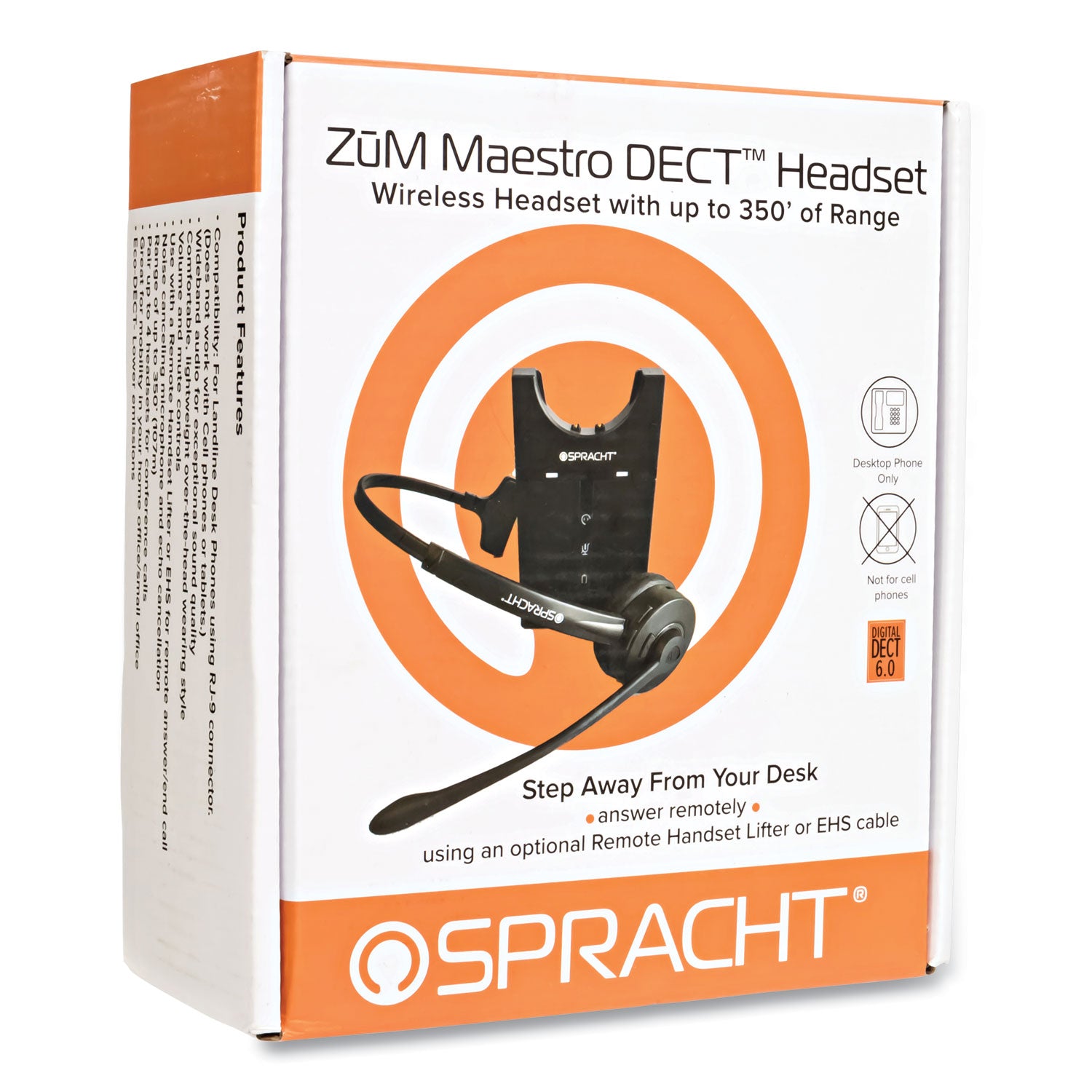 Spracht ZuM Maestro DECT Monaural Over The Head Headset, Black