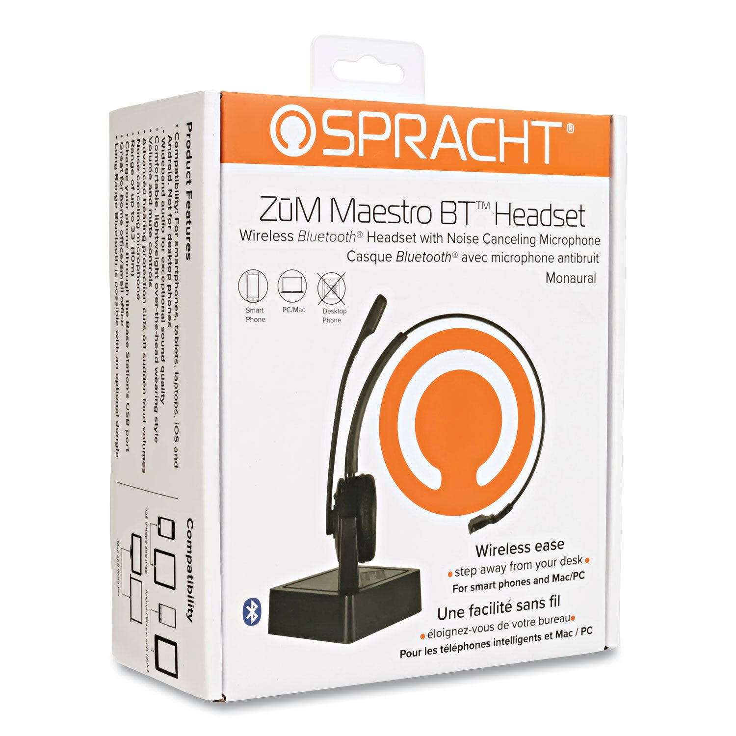 Spracht ZuM Maestro Bluetooth Monaural Over The Head Headset, Black