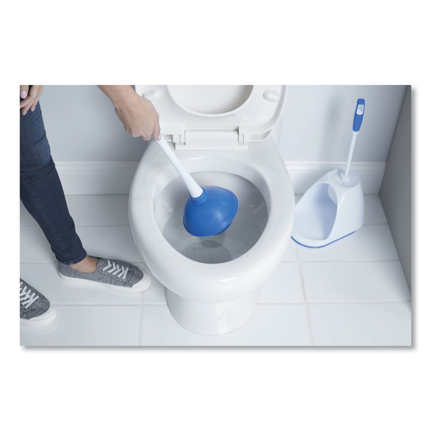 Mr. Clean® Turbo Plunger And Bowl Brush Set, 12.5" Plastic Handle, 6" Dia, White