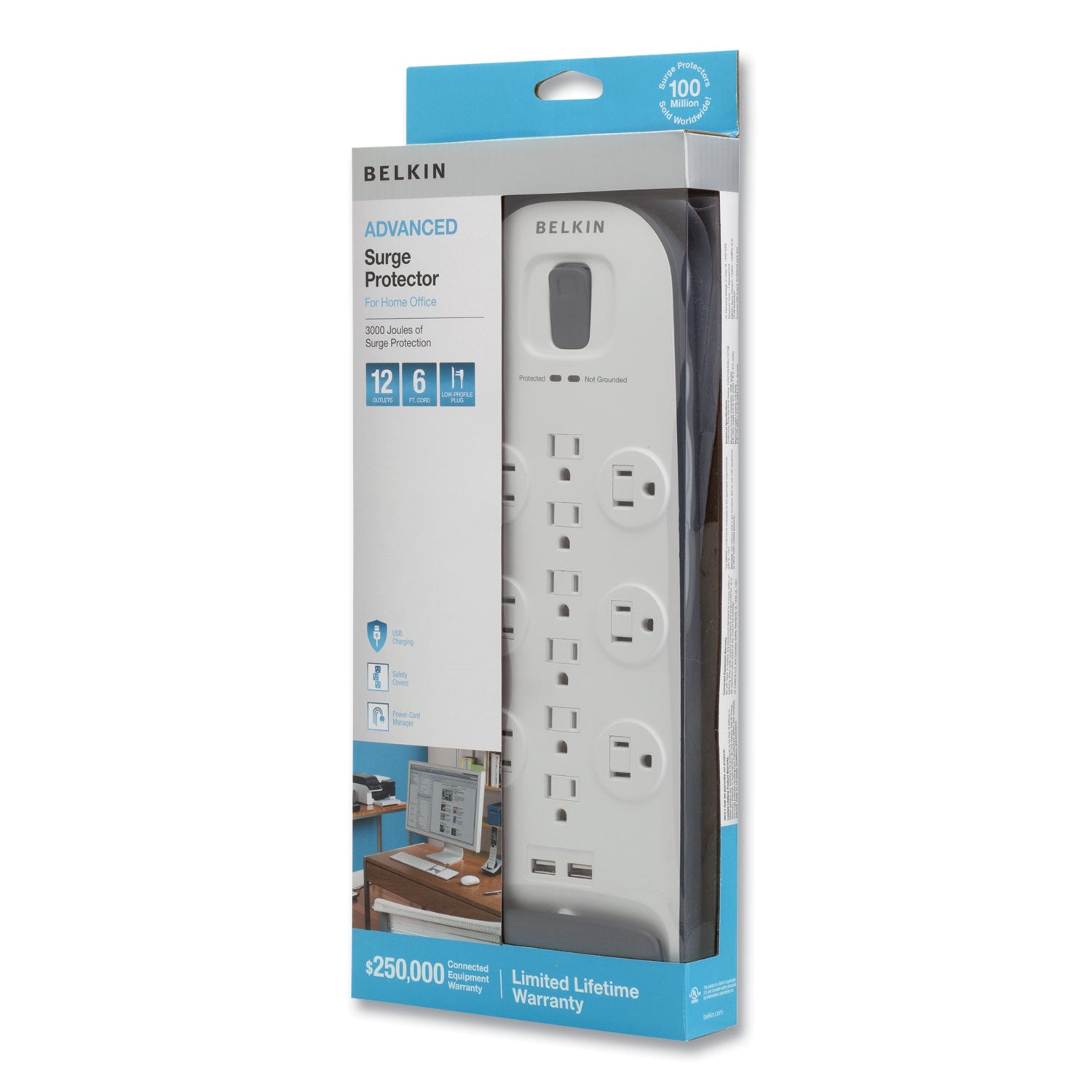 Belkin® Home/Office Surge Protector, 12 AC Outlets, 6 ft Cord, 3,996 J, White/Black