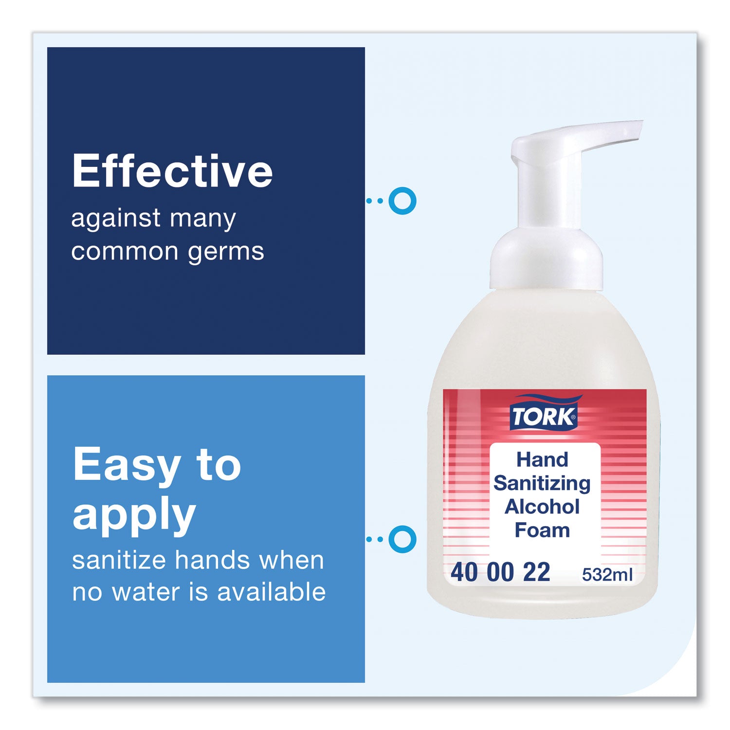 Tork® Alcohol Foam Hand Sanitizer, 18 oz Pump Bottle, Unscented, 6/Carton