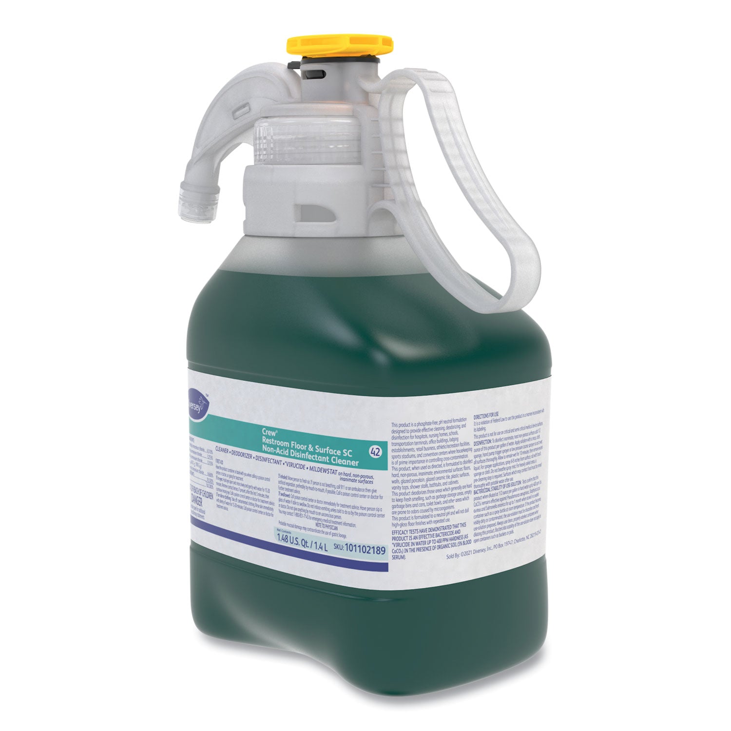 Diversey™ Crew Restroom Floor And Surface Sc Non-Acid Disinfectant Cleaner, Fresh, 1.4 L Bottle, 2/carton