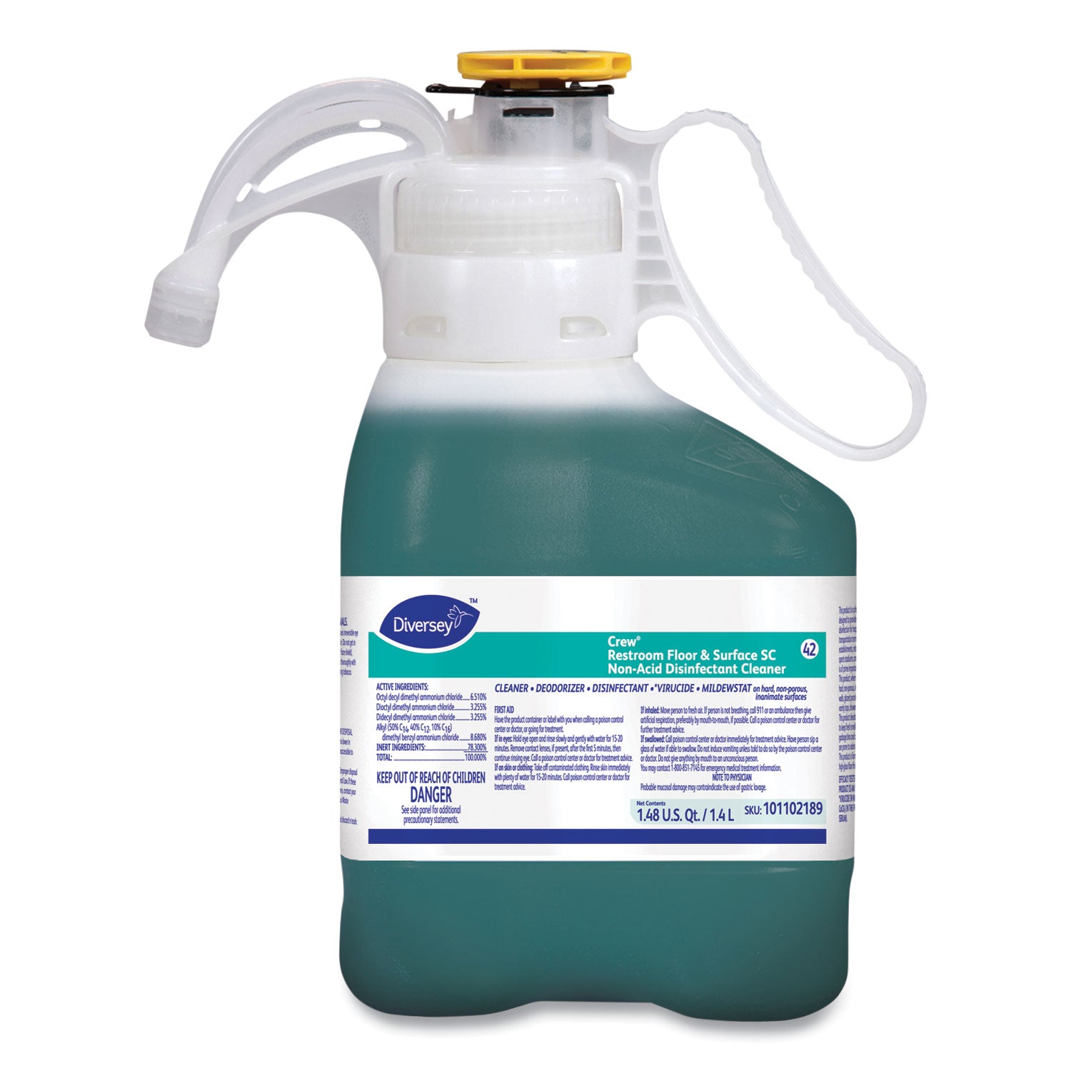 Crew Restroom Floor and Surface SC Non-Acid Disinfectant Cleaner, Fresh, 1.4 L Bottle, 2/Carton