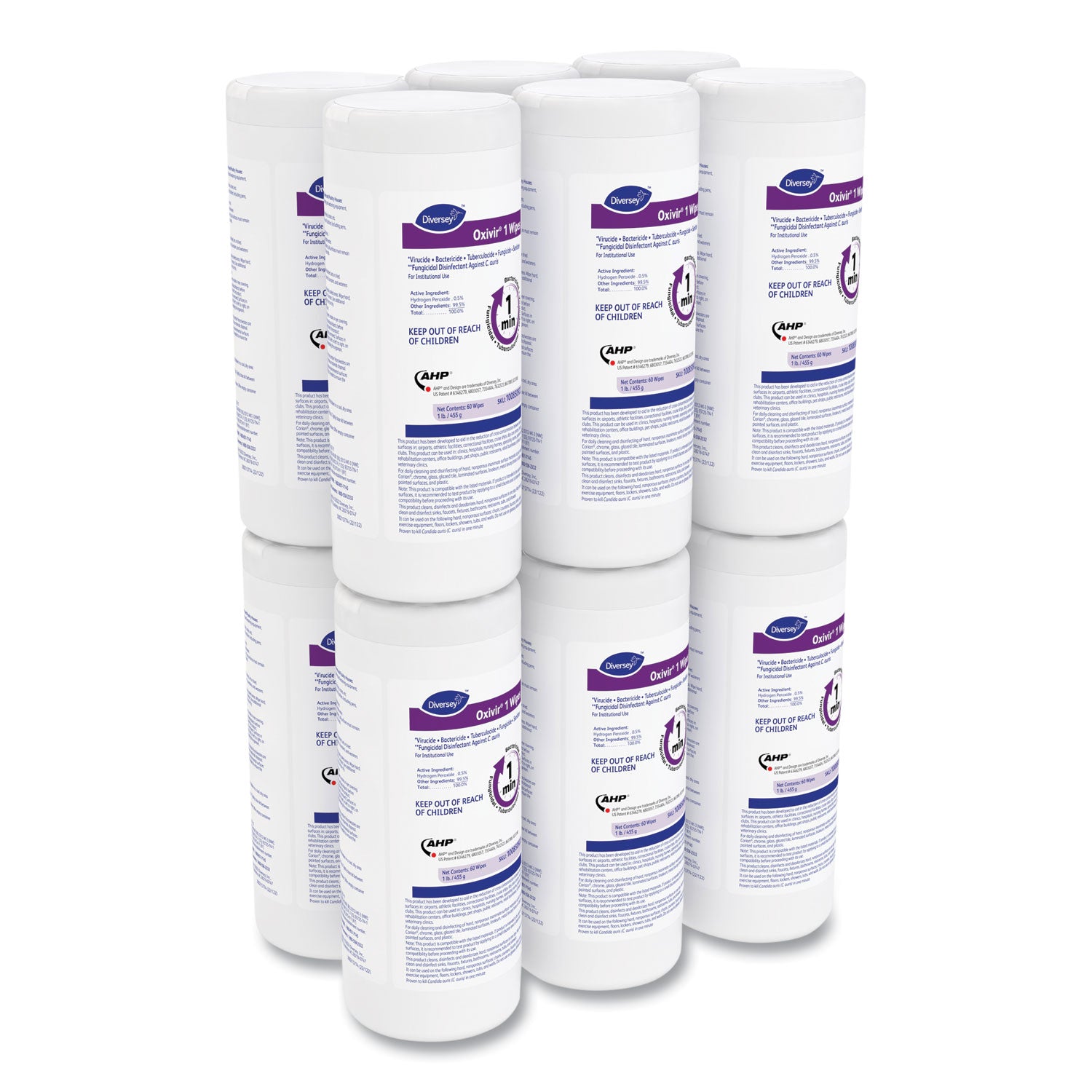 Diversey™ Oxivir 1 Wipes, 1-Ply, 7 x 8, 60/Canister, 12 Canisters/Carton