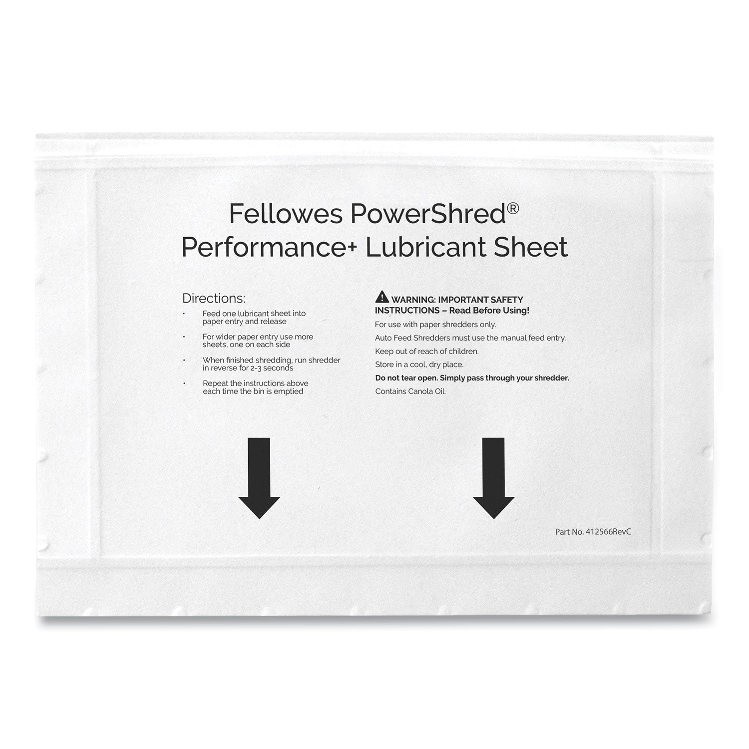 Fellowes® Powershred Performance+ Lubricant Sheets, 8.5 x 6, 10/Pack
