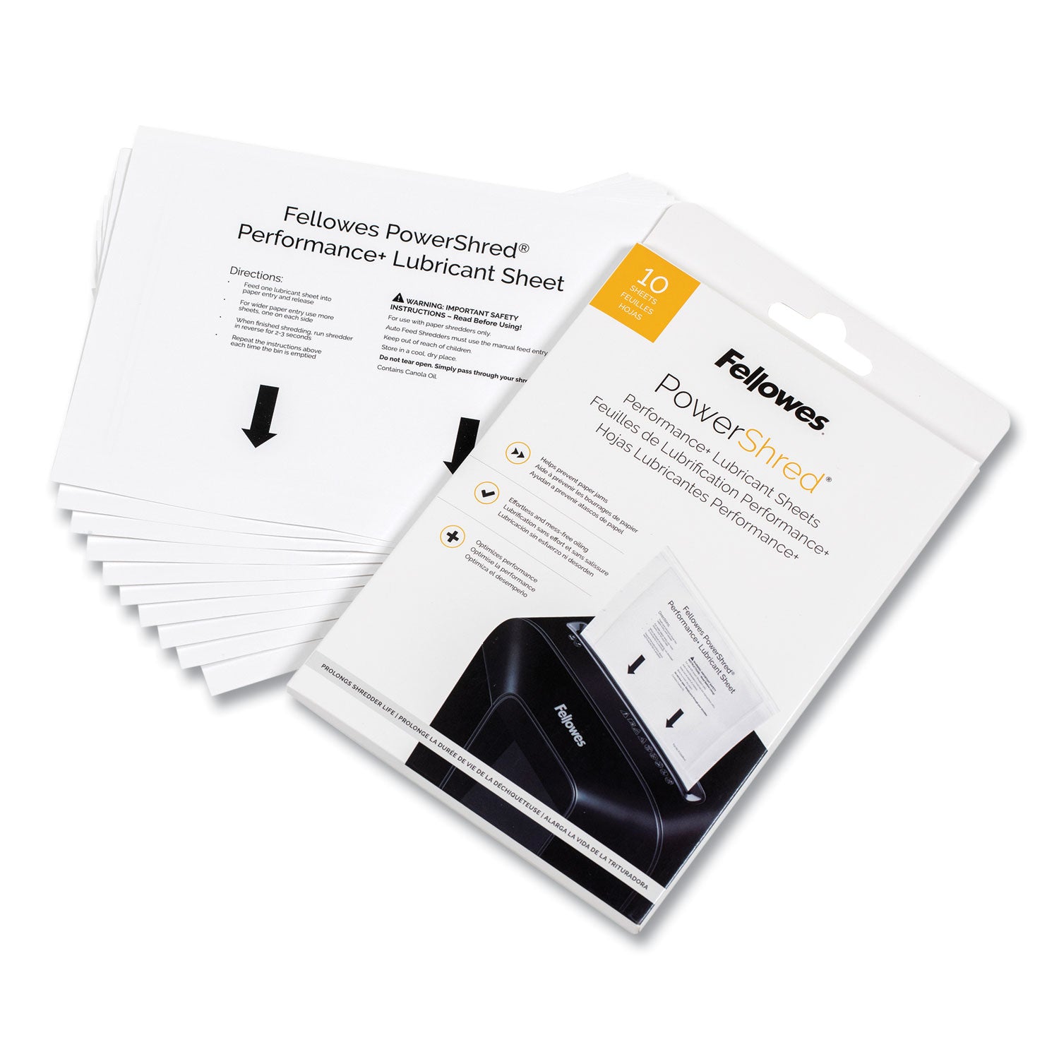 Fellowes® Powershred Performance+ Lubricant Sheets, 8.5 x 6, 10/Pack