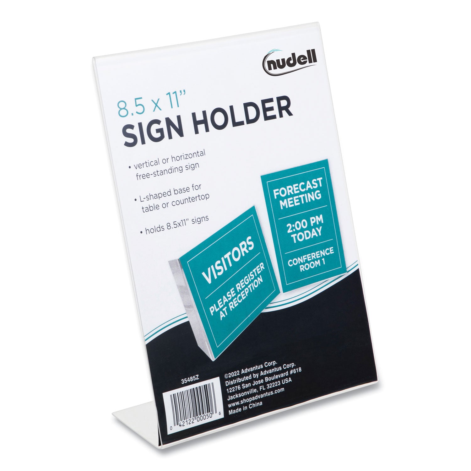 NuDell™ Clear Plastic Slanted L-Shaped Countertop Sign Holder, Side-Load, Horizontal/Vertical Orientation, 8.5 x 11 Insert
