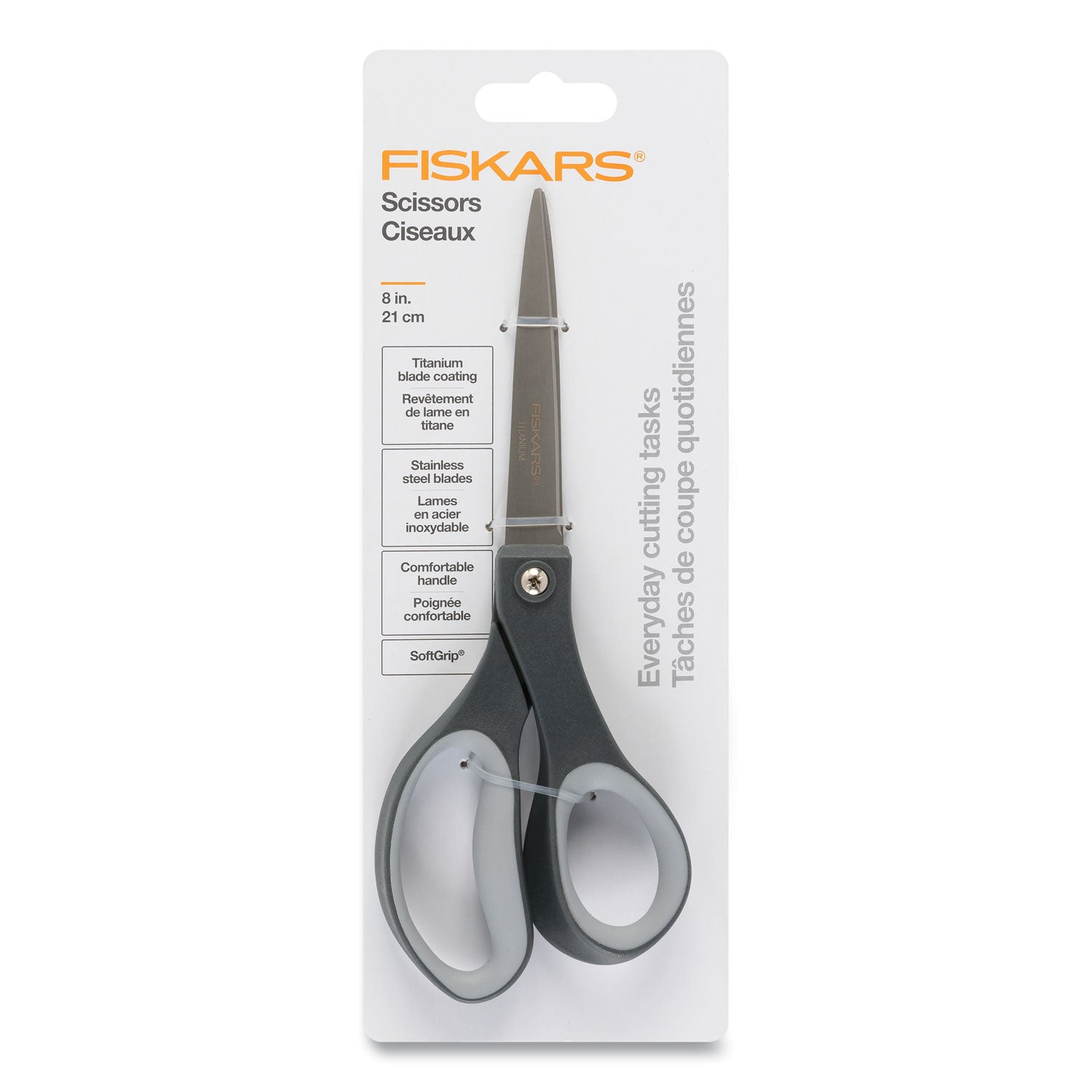 Fiskars® Everyday Titanium Softgrip Scissors, 8" Long, 3.1" Cut Length, Straight Dark Gray Handle