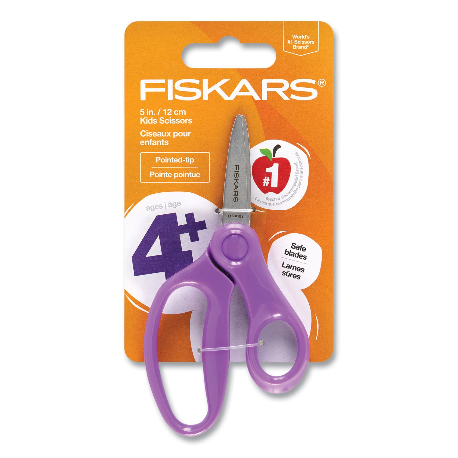 Fiskars® Kids Scissors, Pointed Tip, 5" Long, 1.75" Cut Length, Straight Handle, Randomly Assorted Handle Color