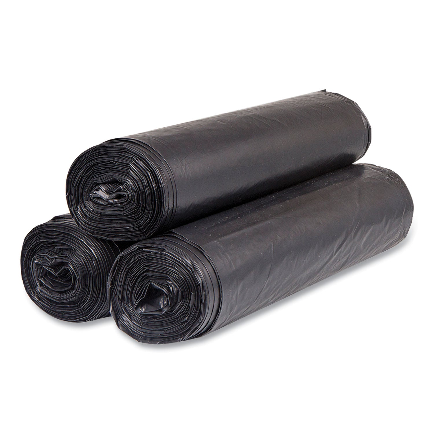 Inteplast Group High-Density Commercial Can Liners, 56 gal, 22 mic, 43" x 48", Black, Interleaved Roll, 25 Bags/Roll, 6 Rolls/Carton