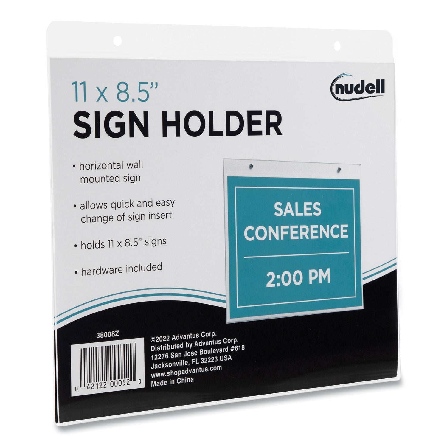 NuDell™ Clear Plastic Horizontal-Orientation Wall Sign Holder with Mounting Screws, Quick-Change Insert System, 11 x 8.5 Insert