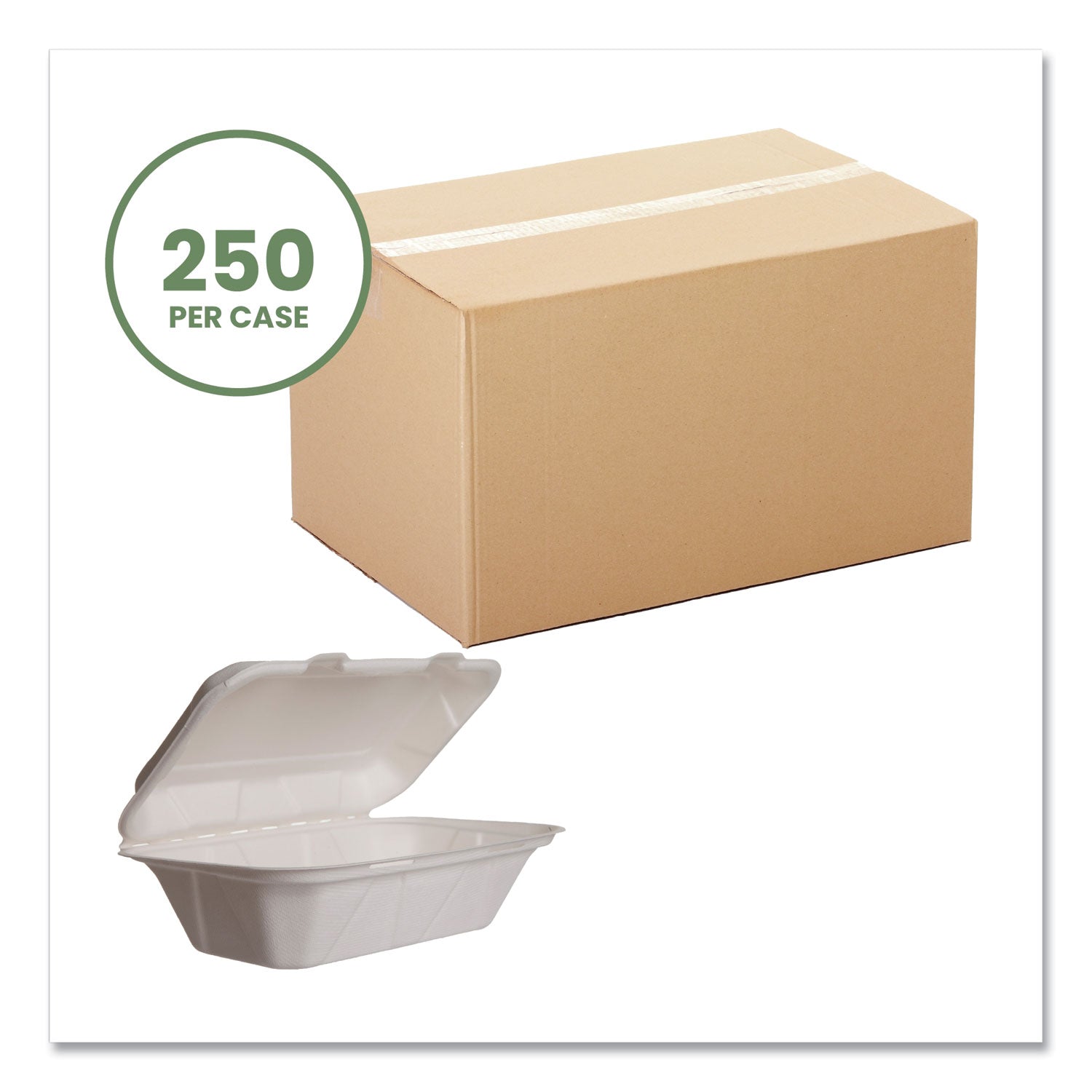Vegware™ Nourish Molded Fiber Takeout Containers, Compostable, 5 x 9 x 2, White, Sugarcane, 250/Carton