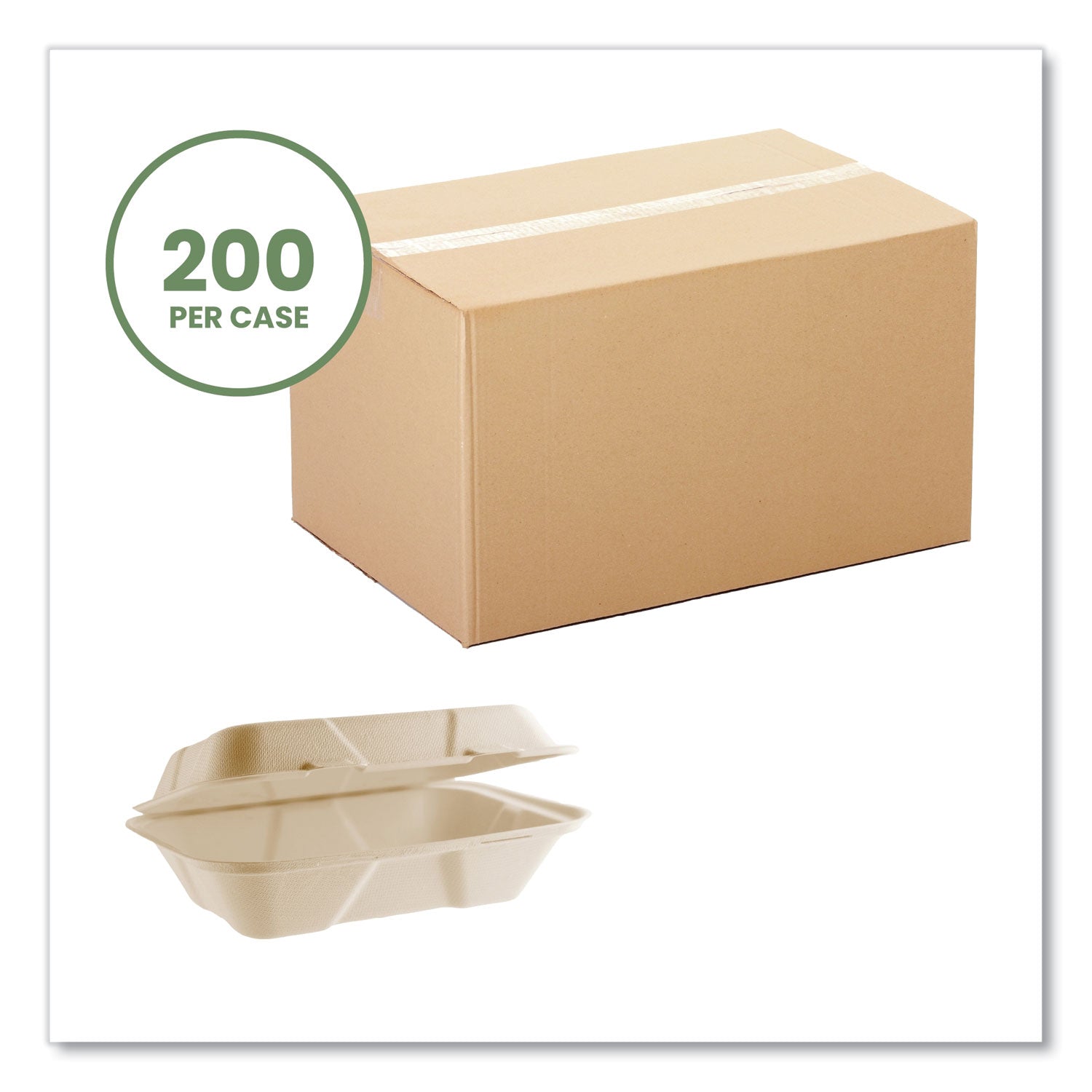 Vegware™ Nourish Molded Fiber Takeout Containers, Compostable, 6.1 x 9 x 2.9, Natural, Sugarcane, 200/Carton