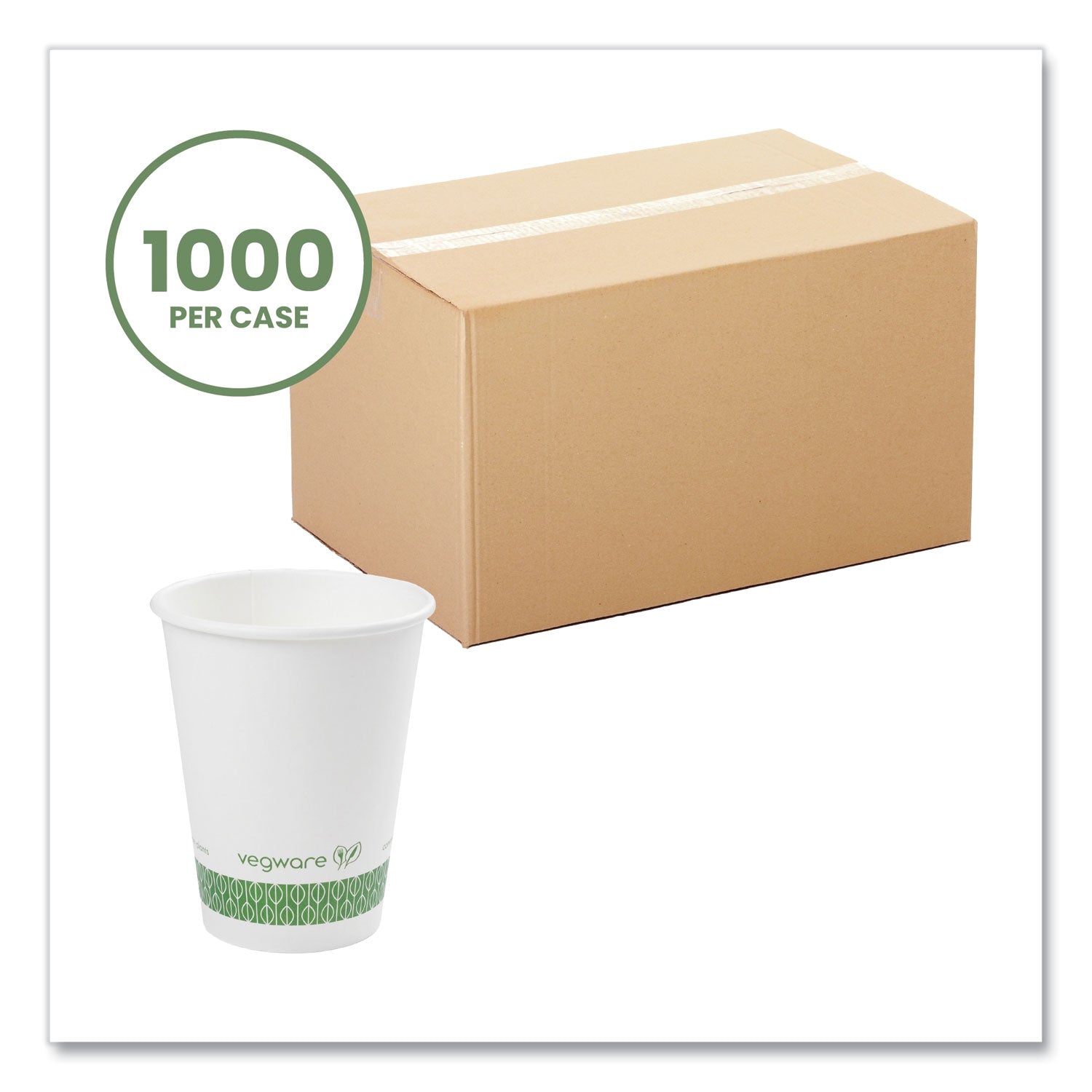 Vegware™ 89-Series Hot Cup, 12 oz, Paper, White/Green, 1,000/Carton