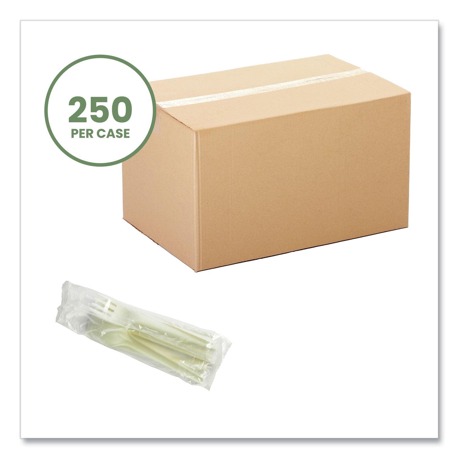 Vegware™ Cutlery Kits, Compostable, General Purpose, Fork/Knife/Napkin/Spoon, Plastic, White, 250/Carton